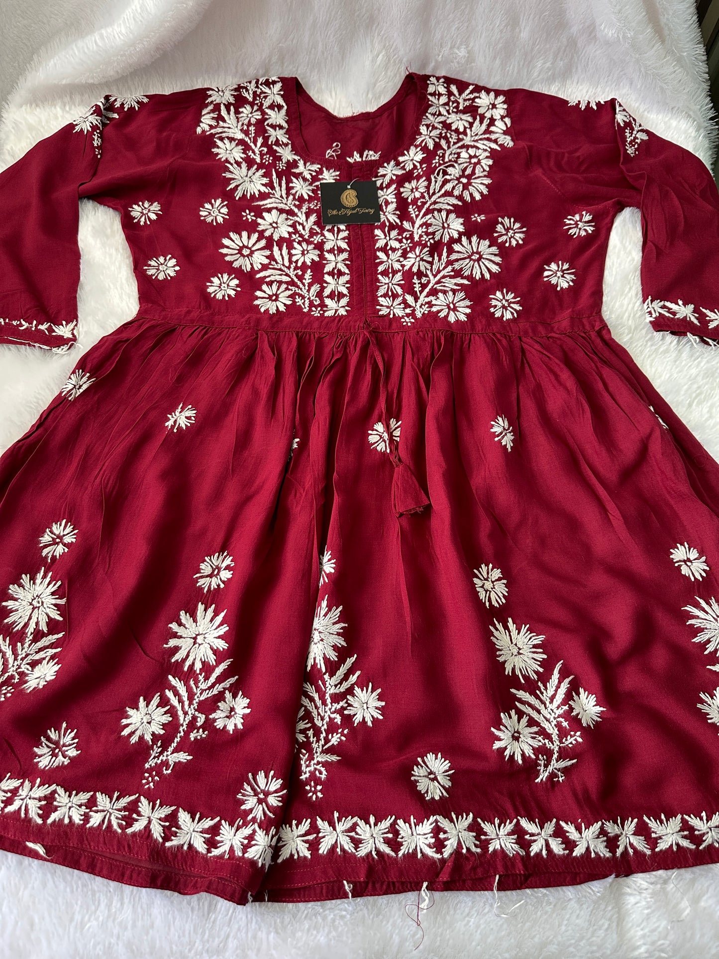 Maroon- Short Modal Chikankari Frock