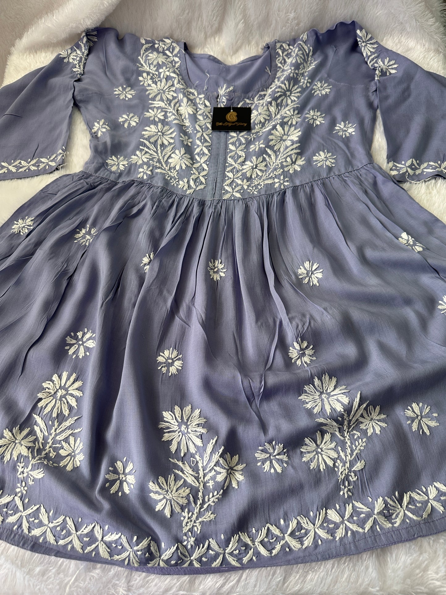 Lavender 2- Short Modal Chikankari Frock