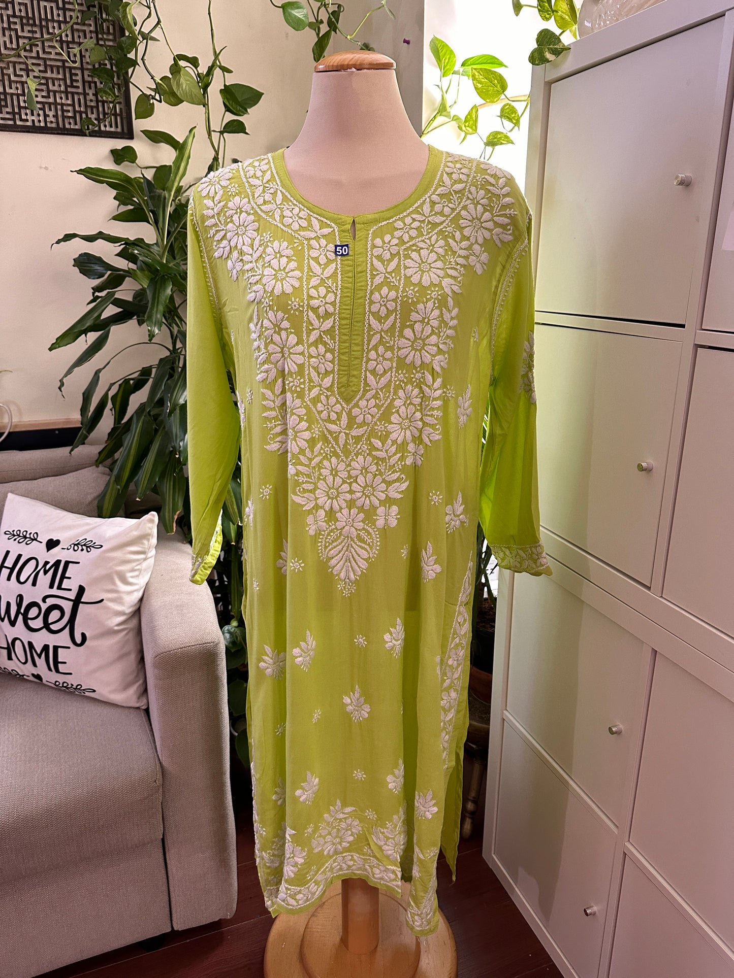 Vert lime - Kurta long droit en modal