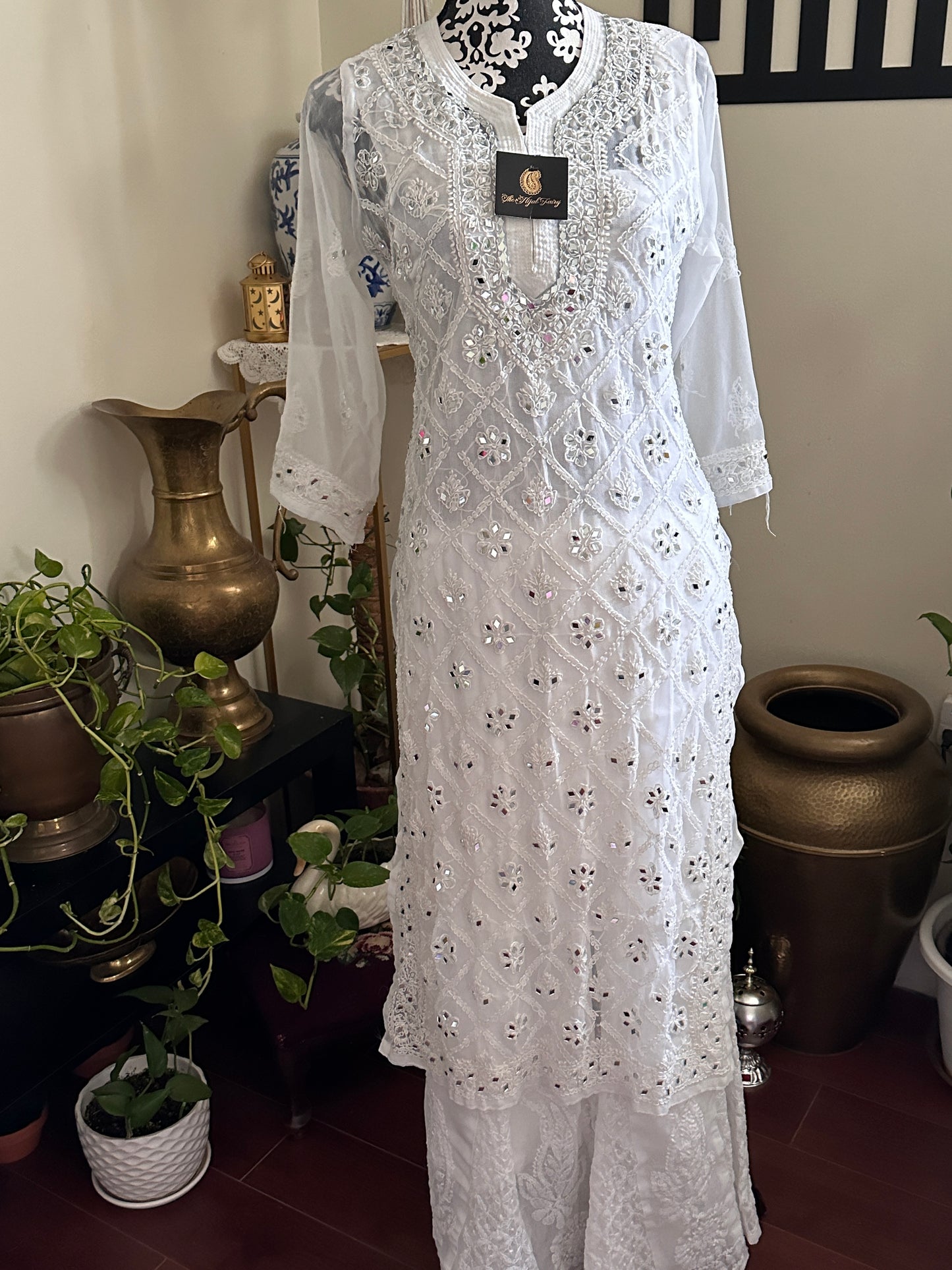 White  - Georgette Mirror Kurta