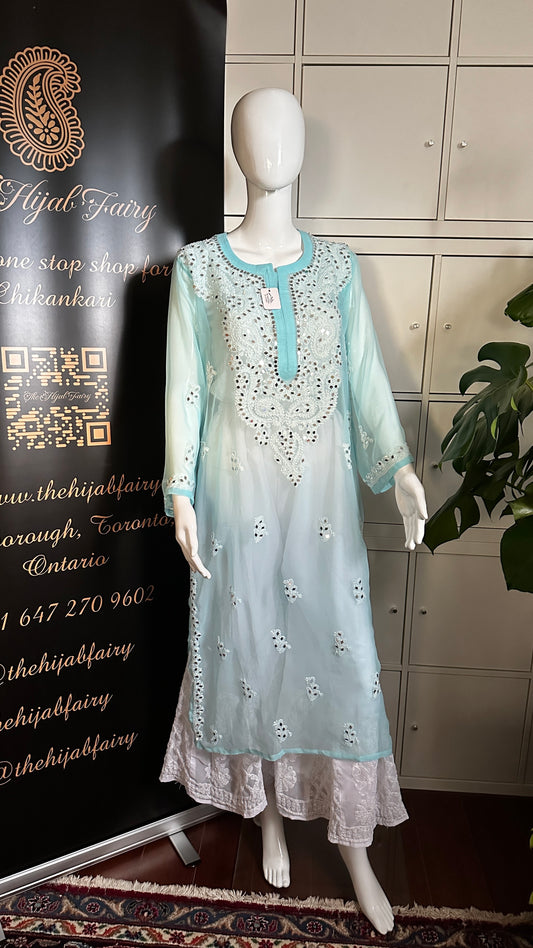 Light Blue - Georgette Mirror Kurta