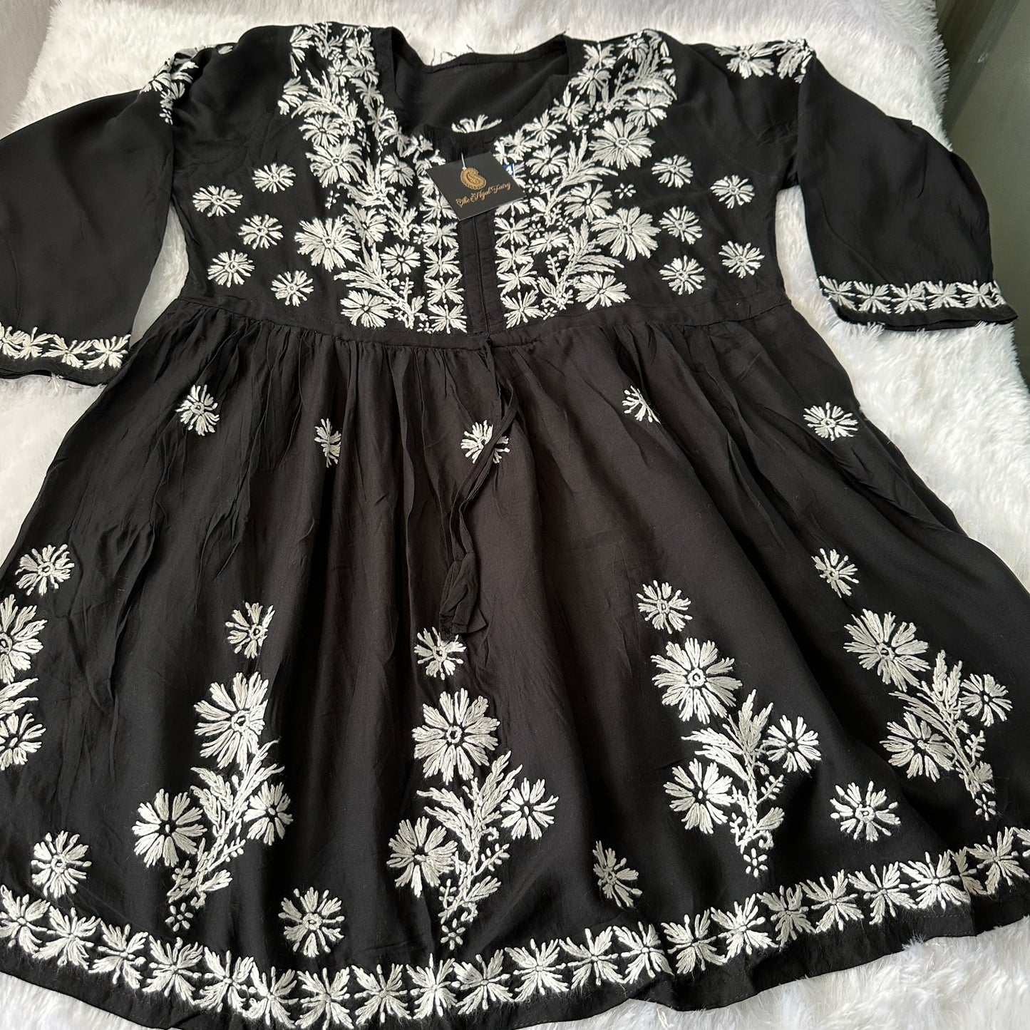 Black - Short Modal Chikankari Frock