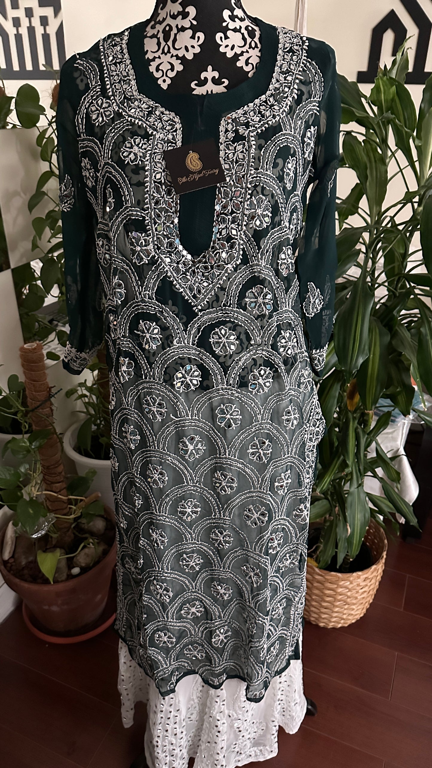 Dark Green - Georgette Mirror Kurta