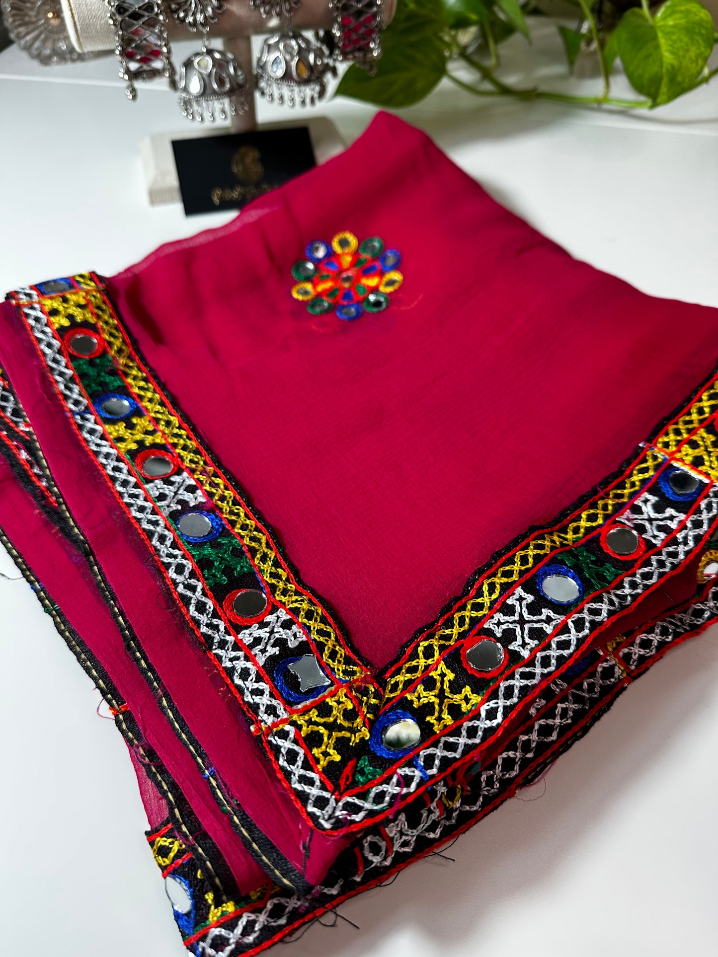 Chiffon Kutchi Work Dupatta with Mirror