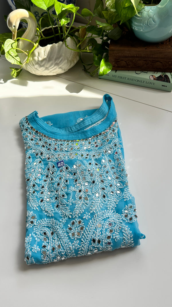 Sky Blue - Georgette Mirror Kurta