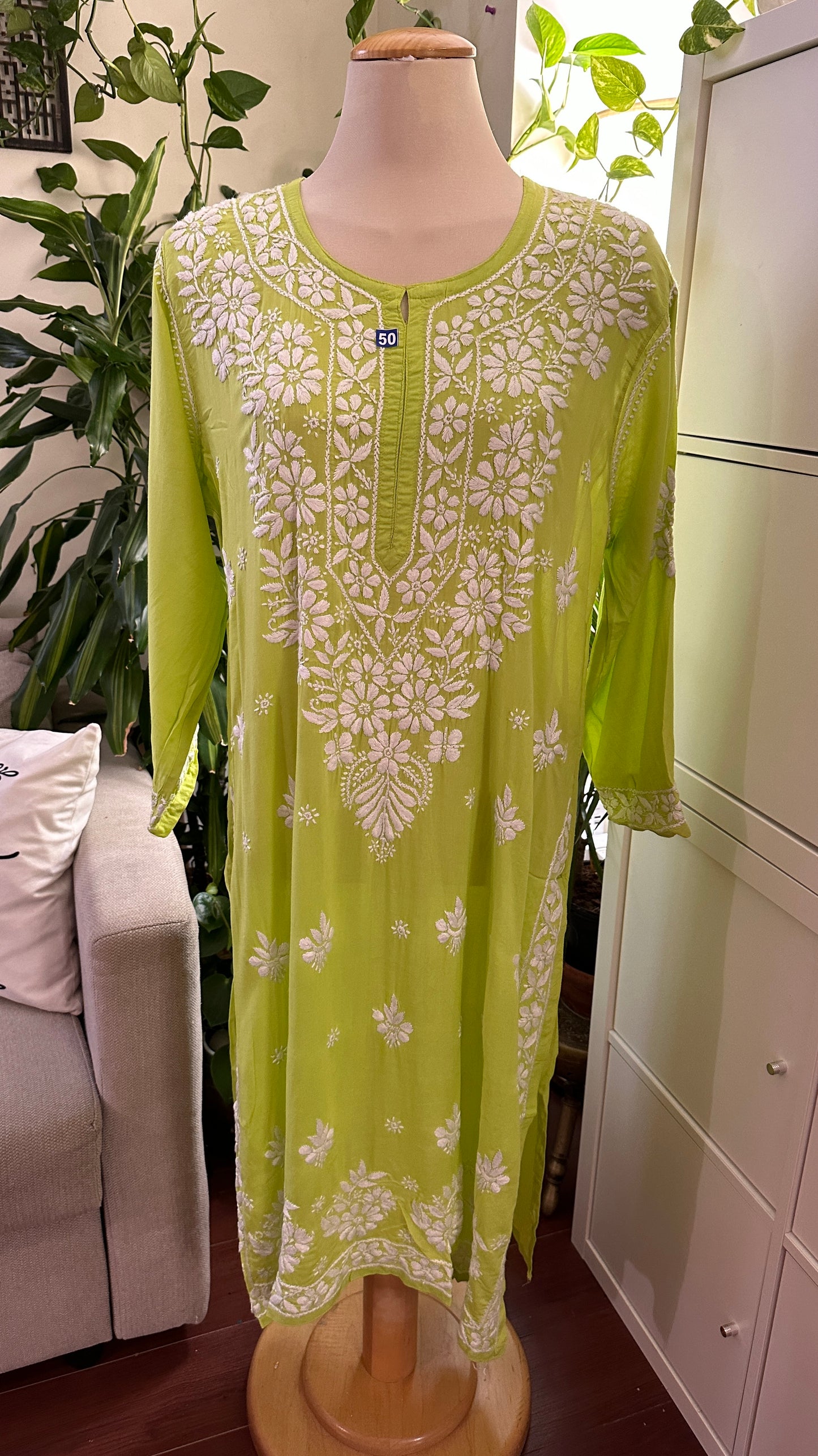 Vert lime - Kurta long droit en modal