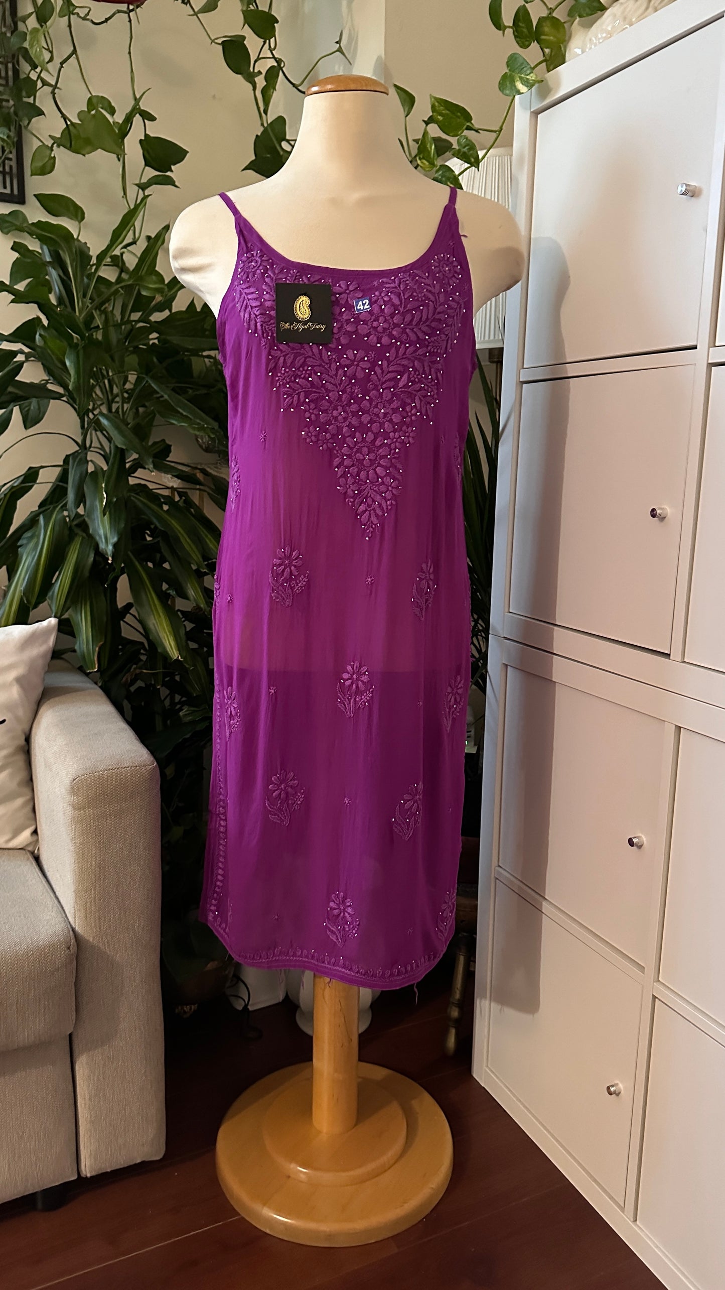 Lilac - Viscose Kurti - Noodle Strap with Mukaish