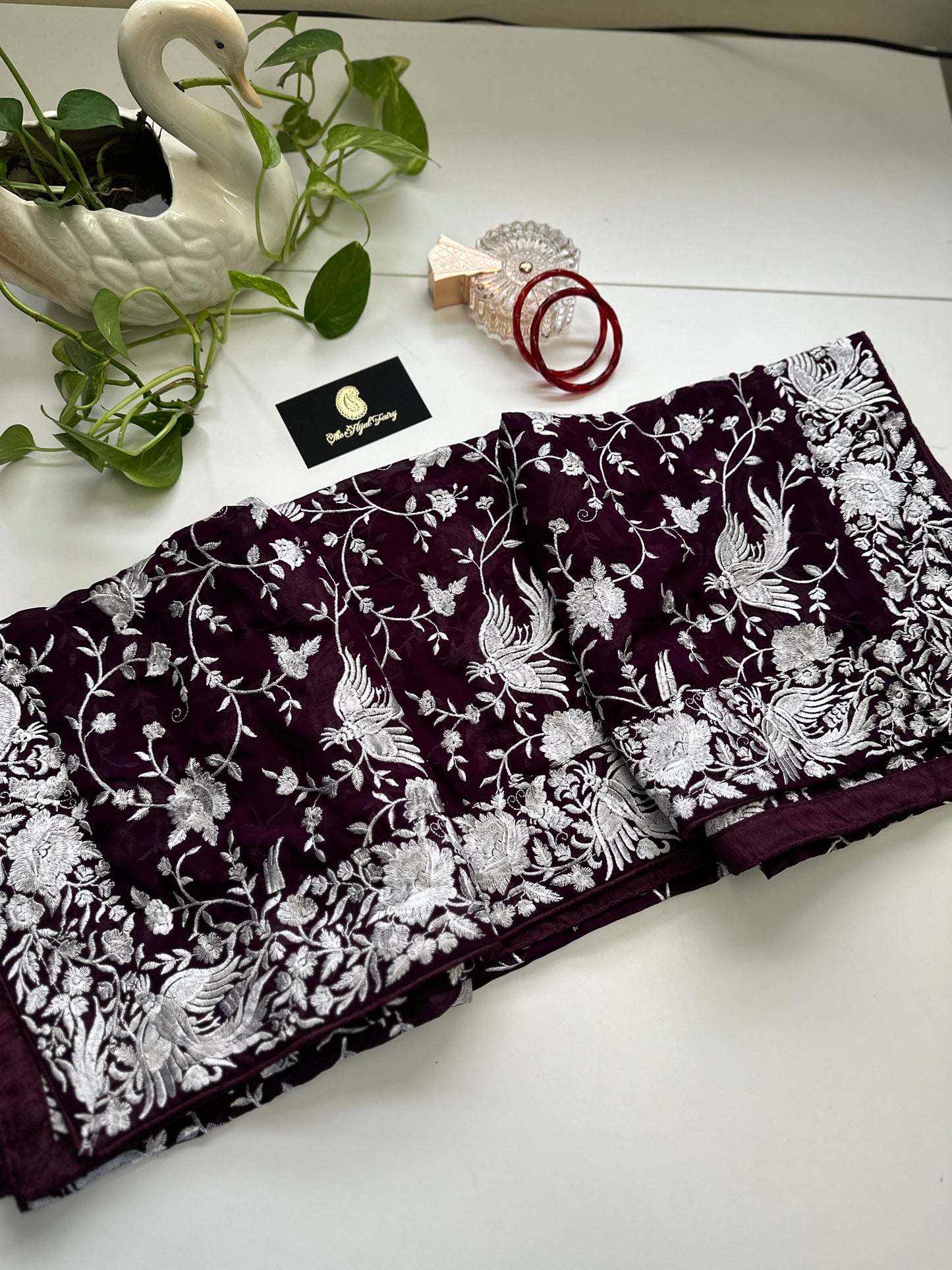 Parsi Gara Premium Dupatta - Wine