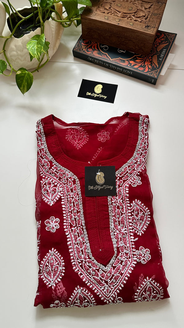 Georgette Stone Kurta- Maroon