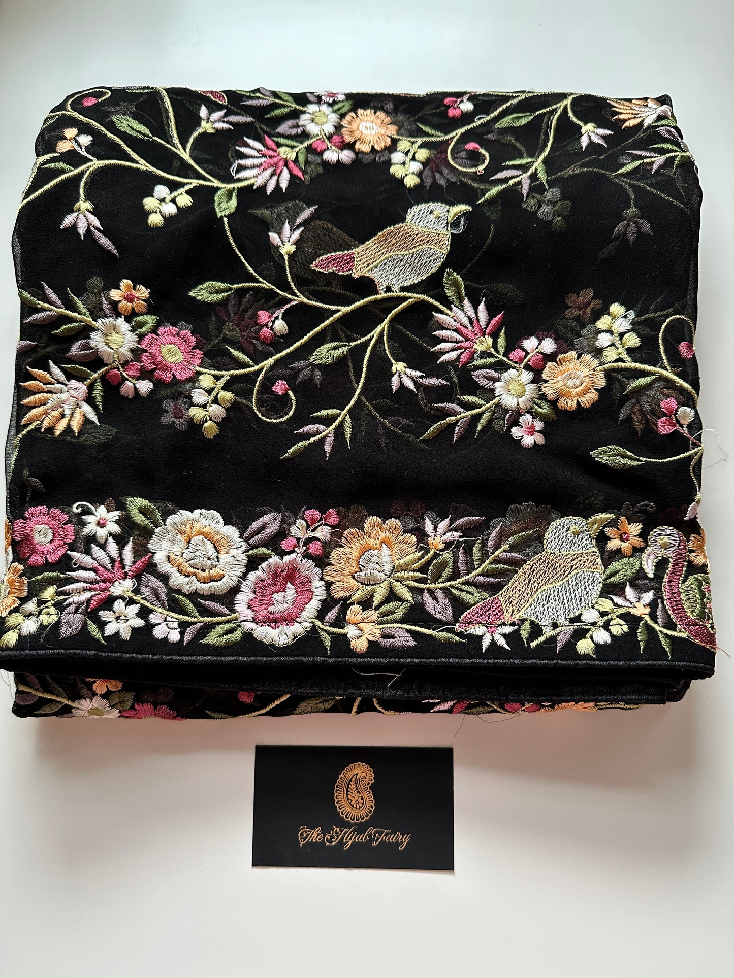 Parsi Gara Premium Dupatta - Black with Bird