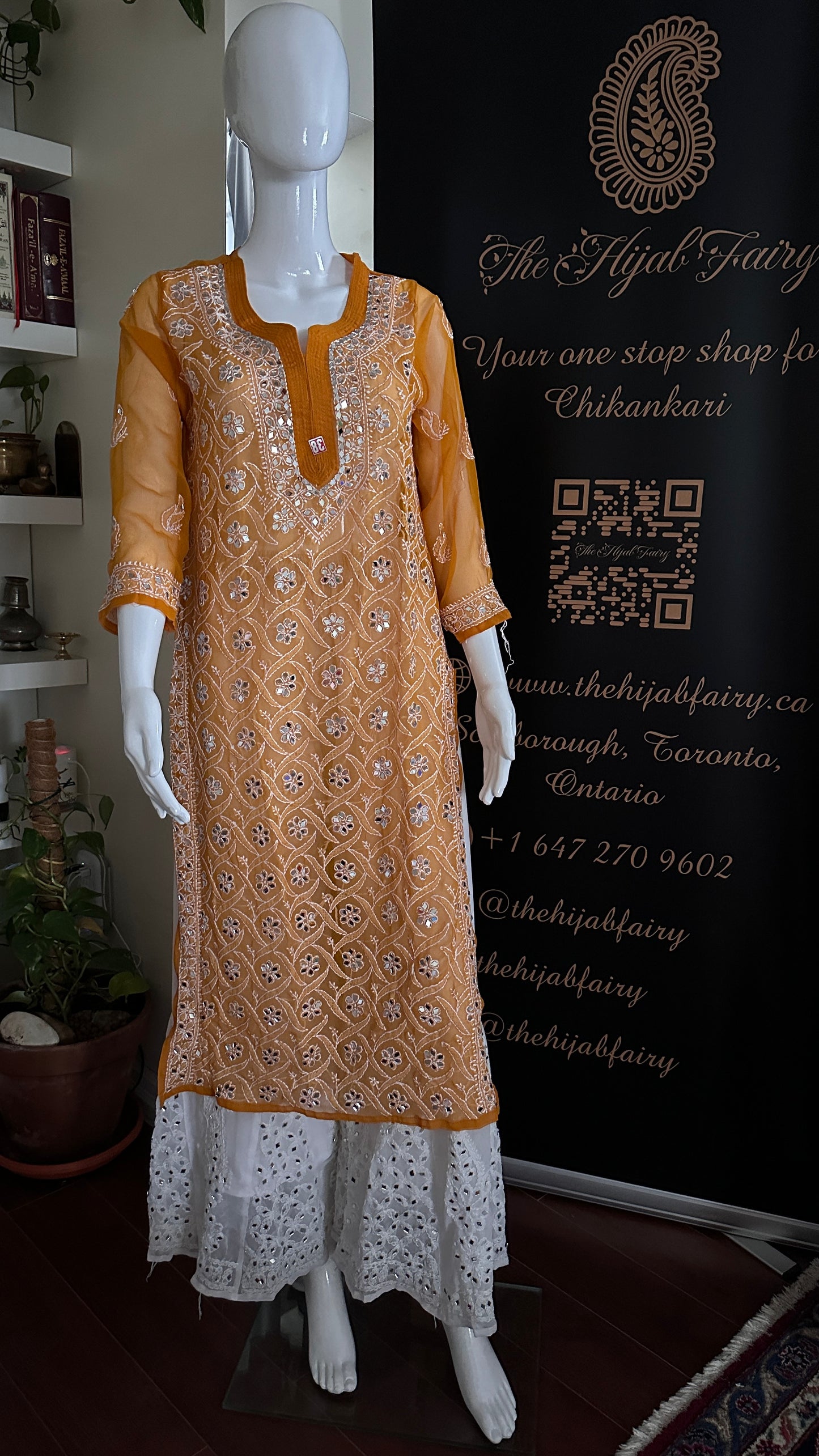 Mustard - Georgette Mirror Kurta