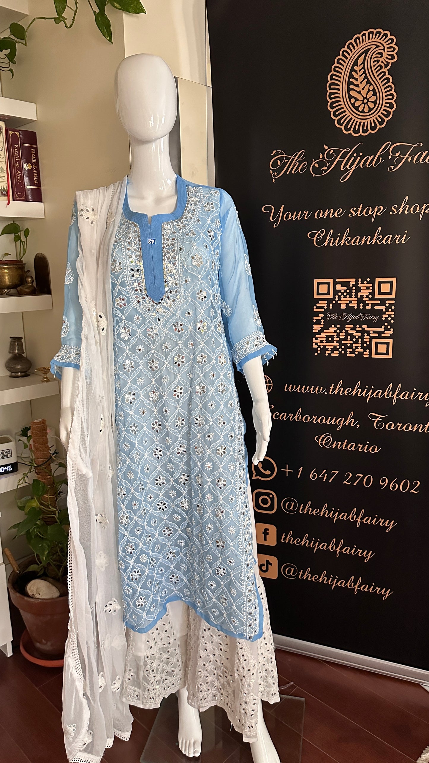 Cornflower Blue - Georgette Mirror Kurta