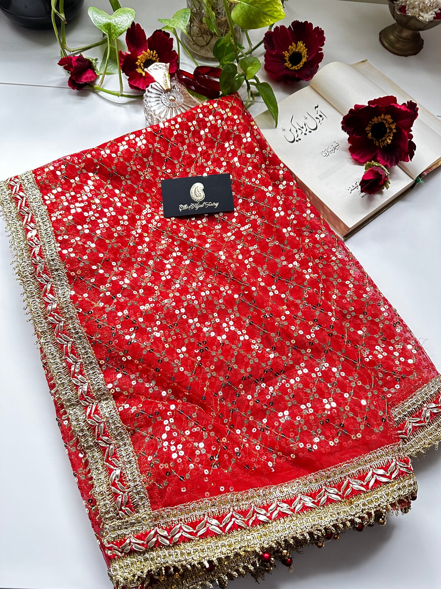 Red and Gold Bridal Ghoonghat Dupatta