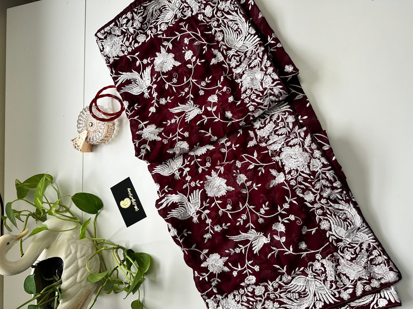 Parsi Gara Premium Dupatta - Wine 2