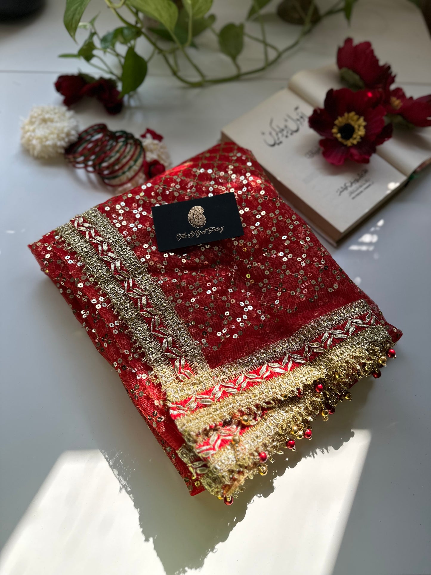 Red and Gold Bridal Ghoonghat Dupatta