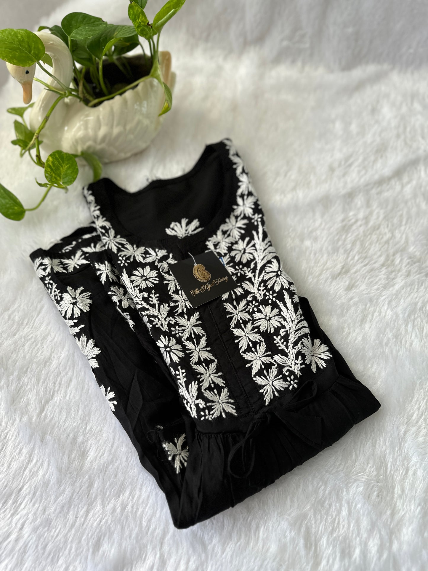 Black - Short Modal Chikankari Frock