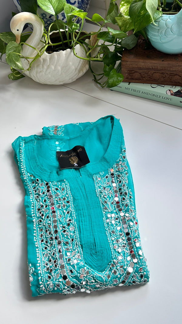 Dark Ferozi - Georgette Mirror Kurta