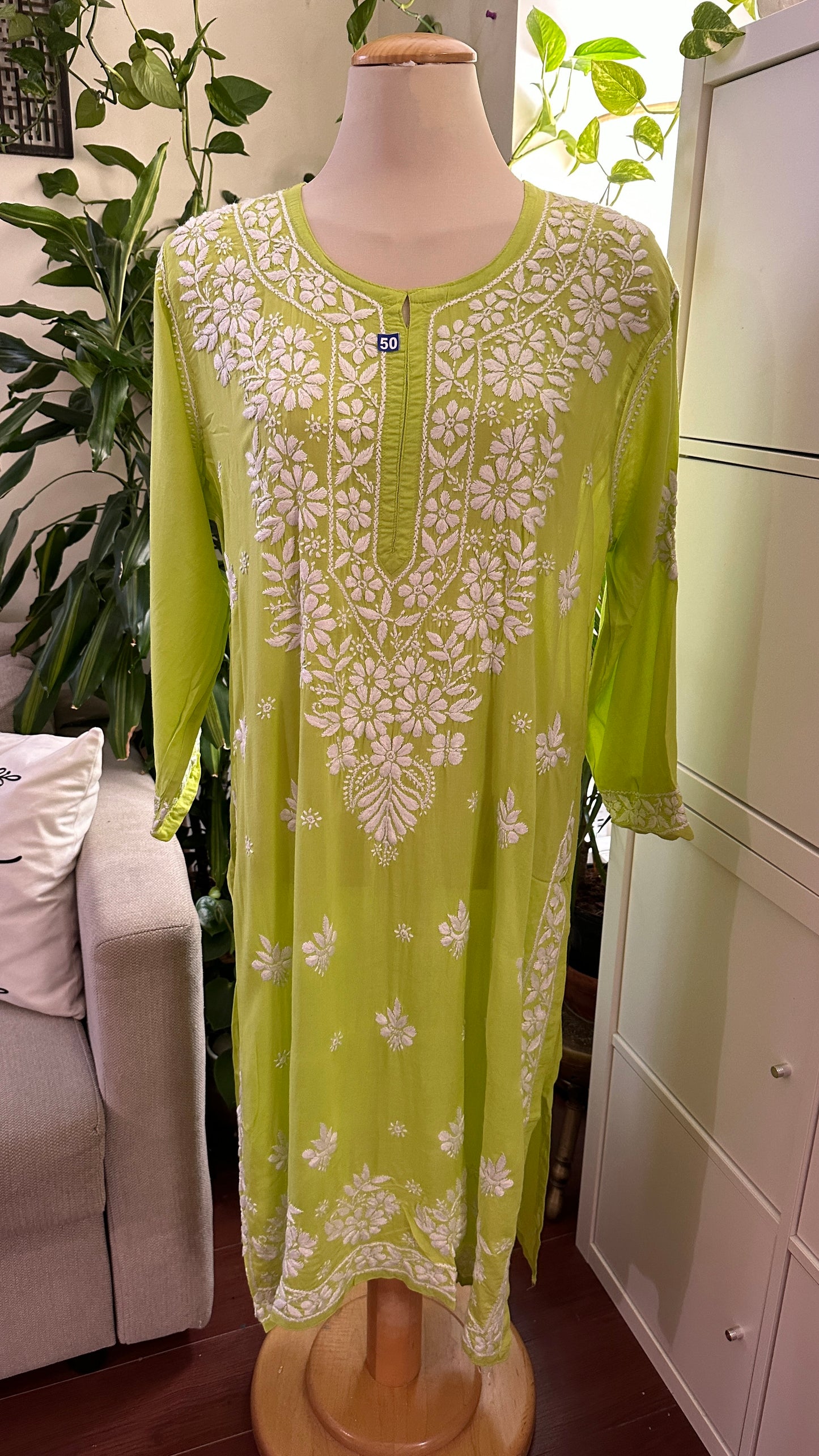 Vert lime - Kurta long droit en modal