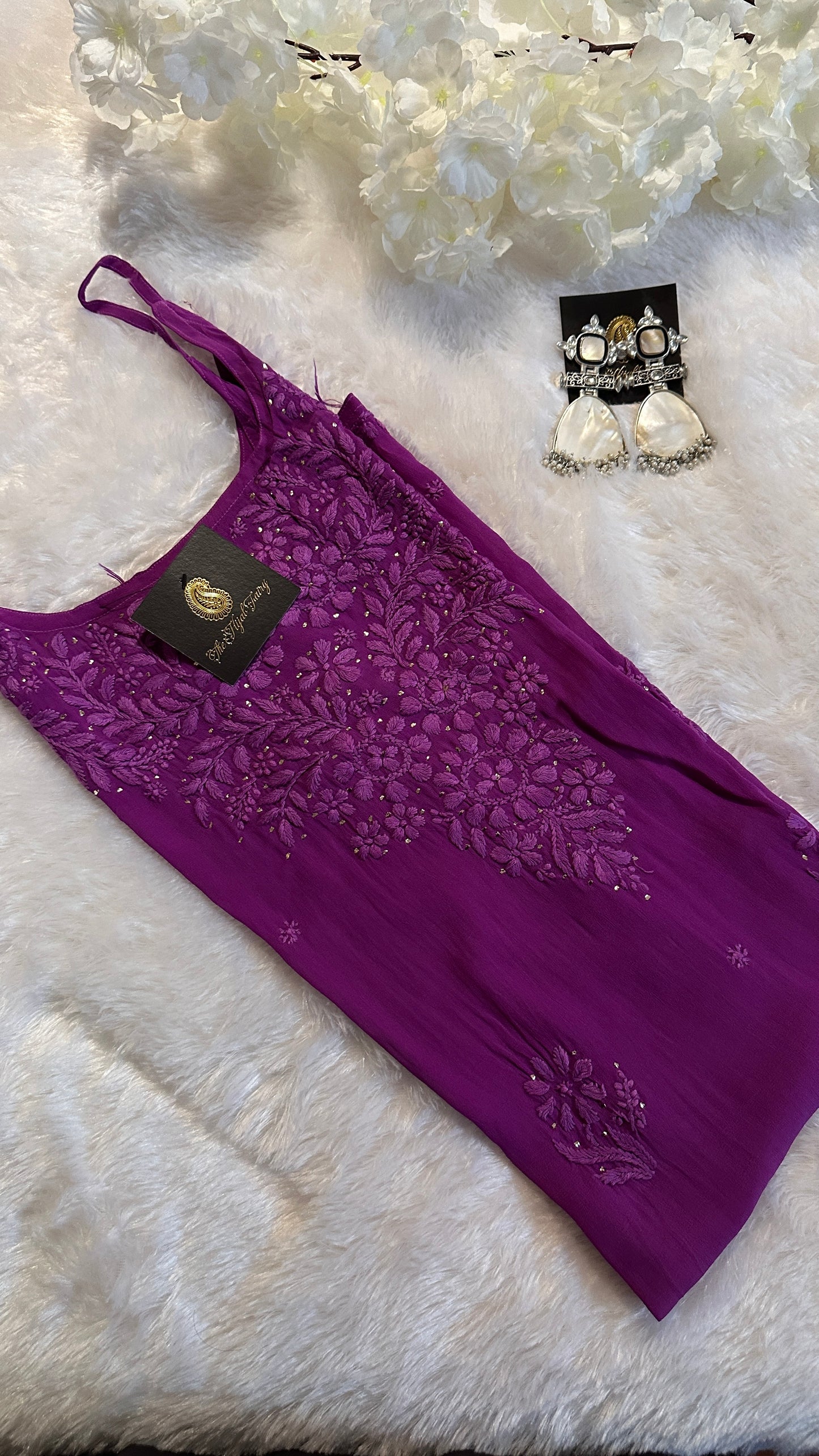 Lilac - Viscose Kurti - Noodle Strap with Mukaish