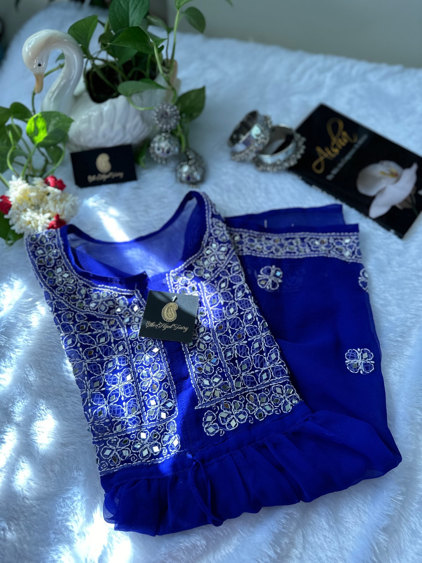 Royal Blue - Georgette Mirror Short Kurta