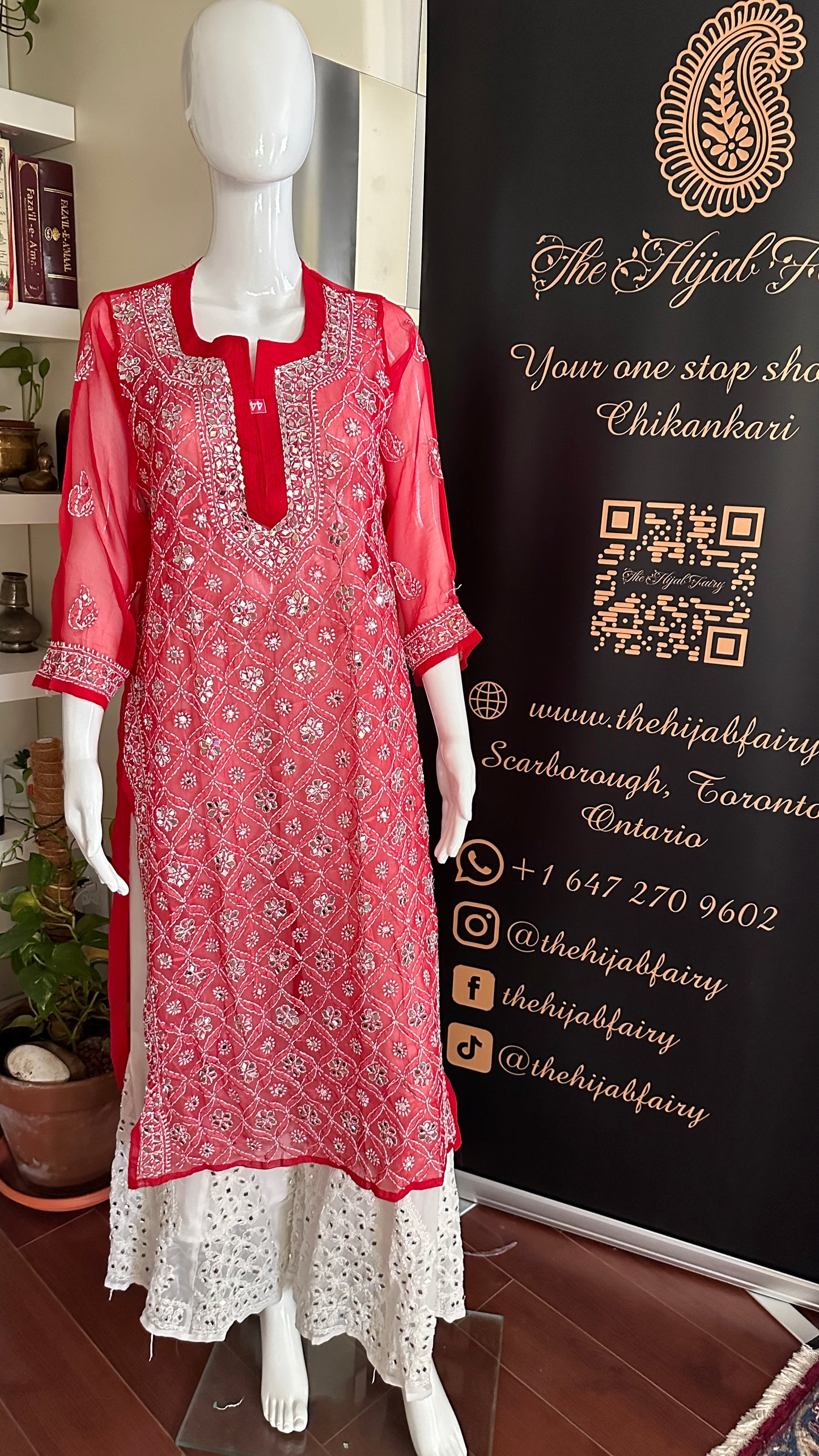 Red - Georgette Mirror Kurta