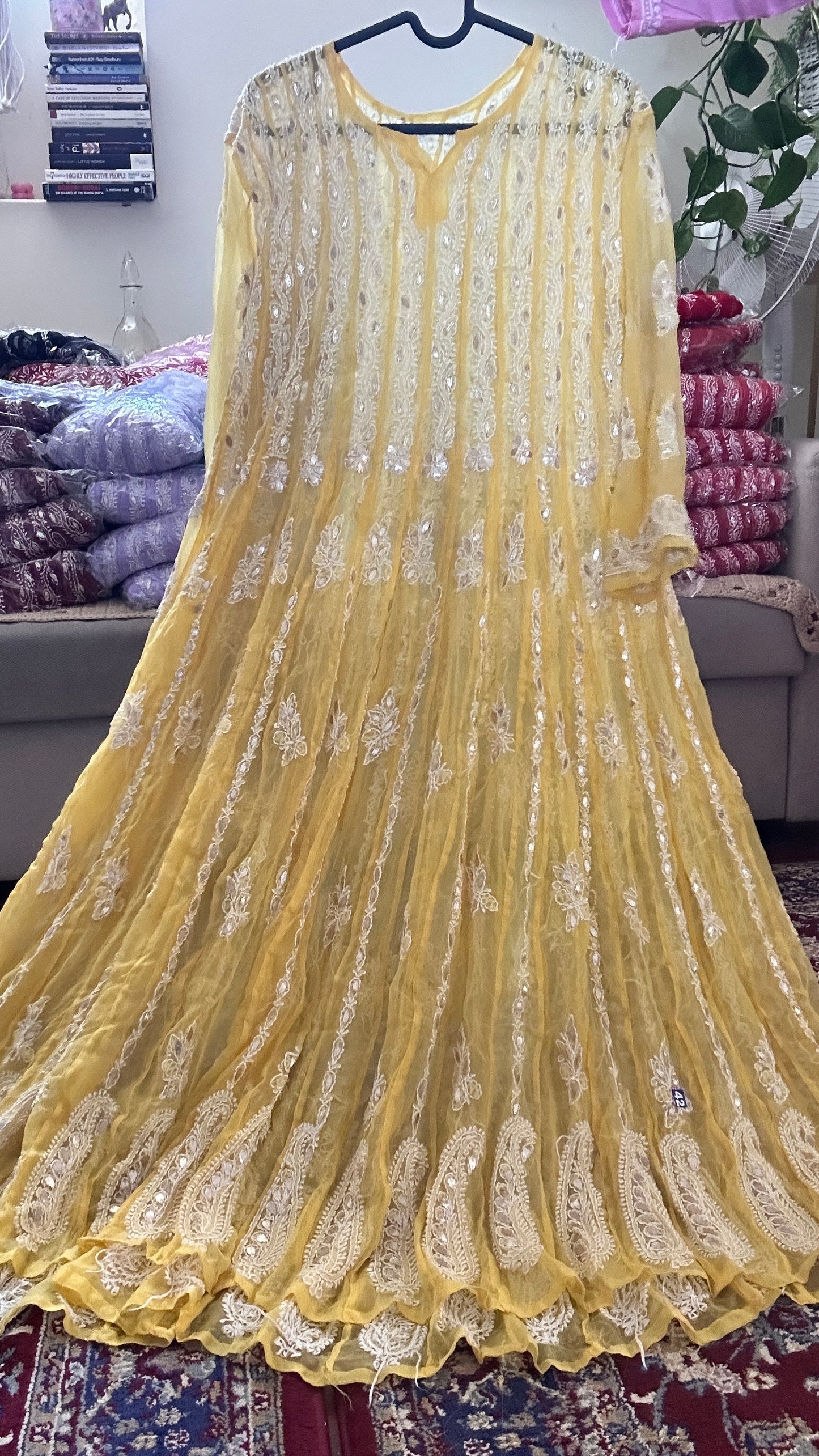 Yellow - Georgette Gota Work Anarkali - 56 Kali