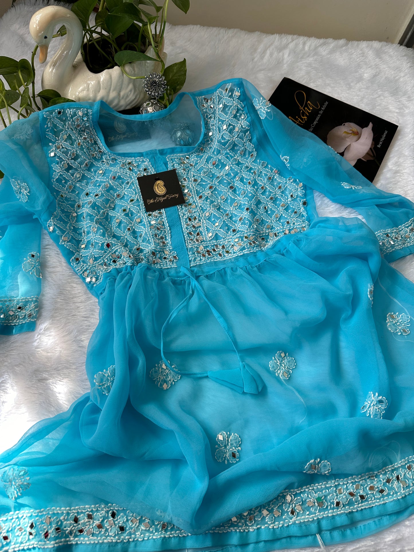 Sky Blue - Georgette Mirror Short Kurta