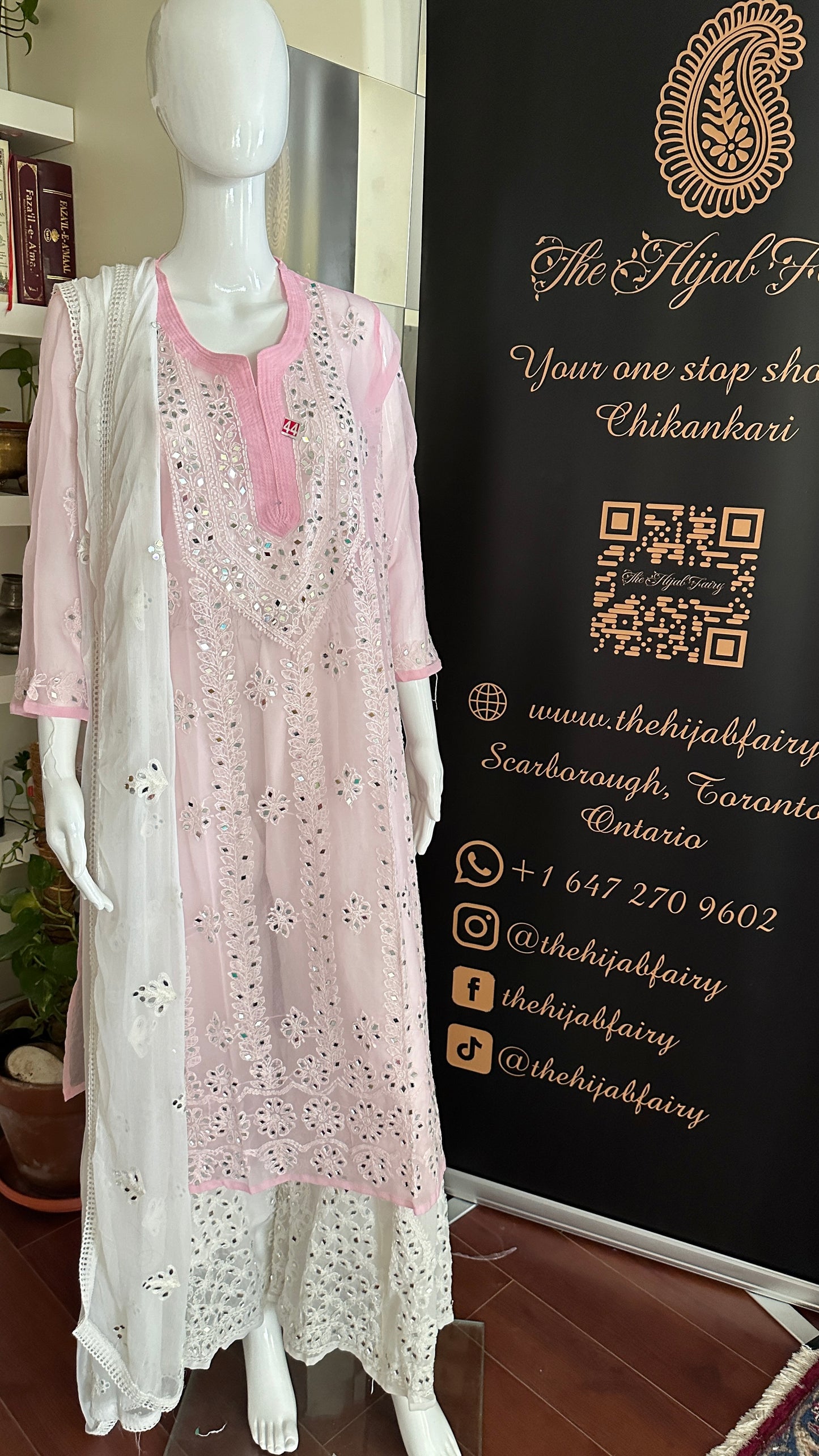 Light Pink - Georgette Mirror Kurta