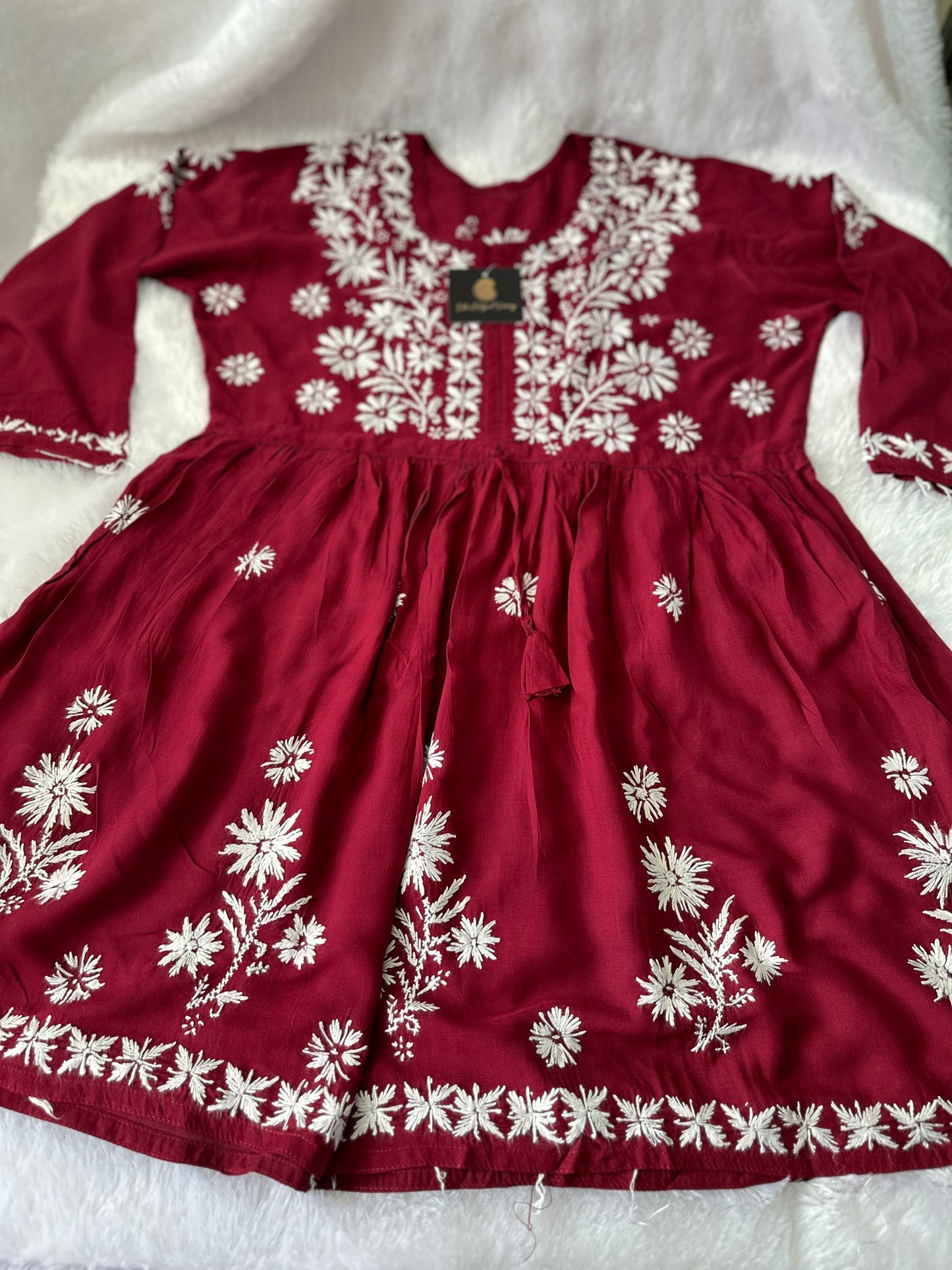 Maroon- Short Modal Chikankari Frock