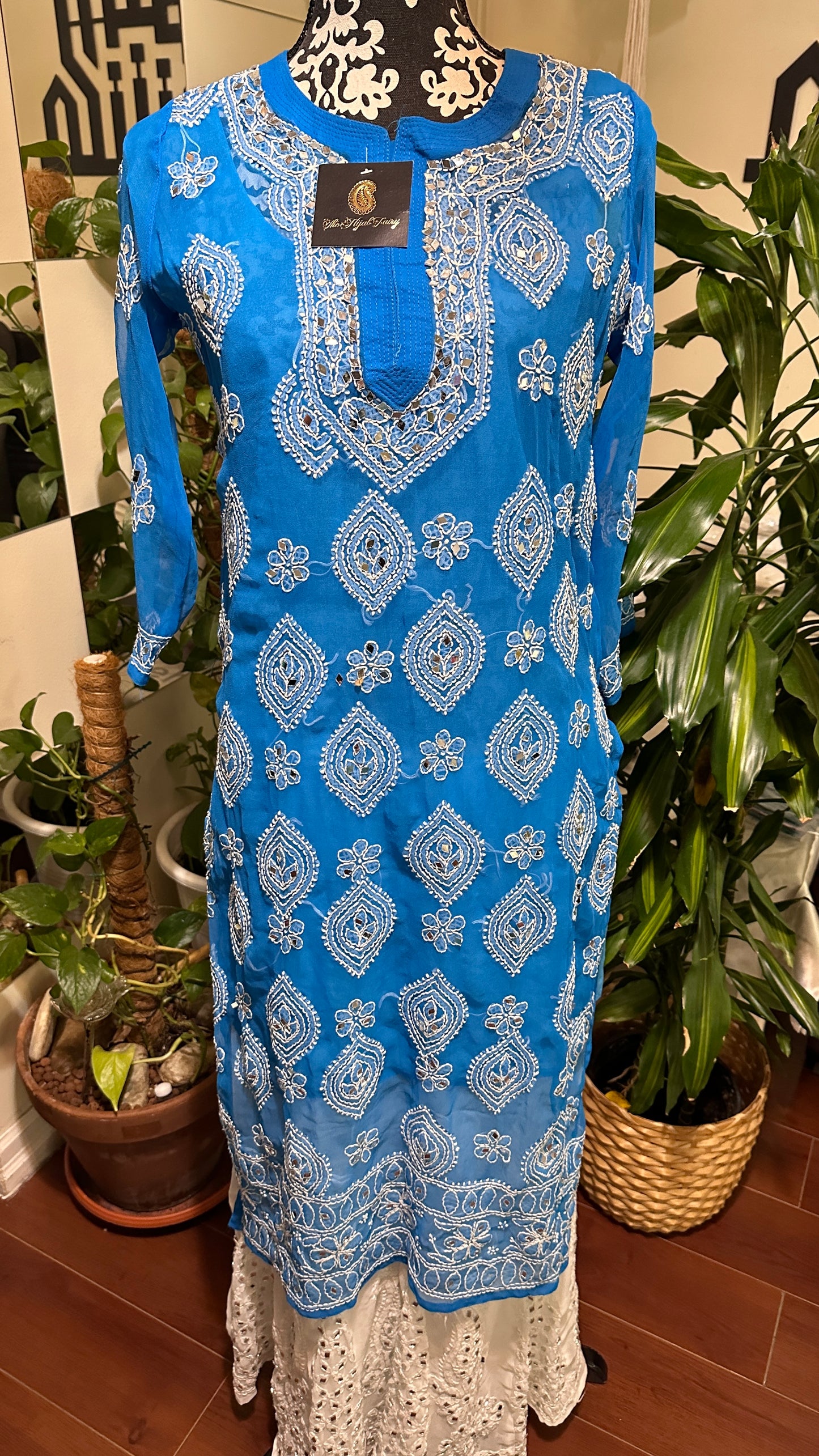 Sky Blue - Georgette Mirror Kurta