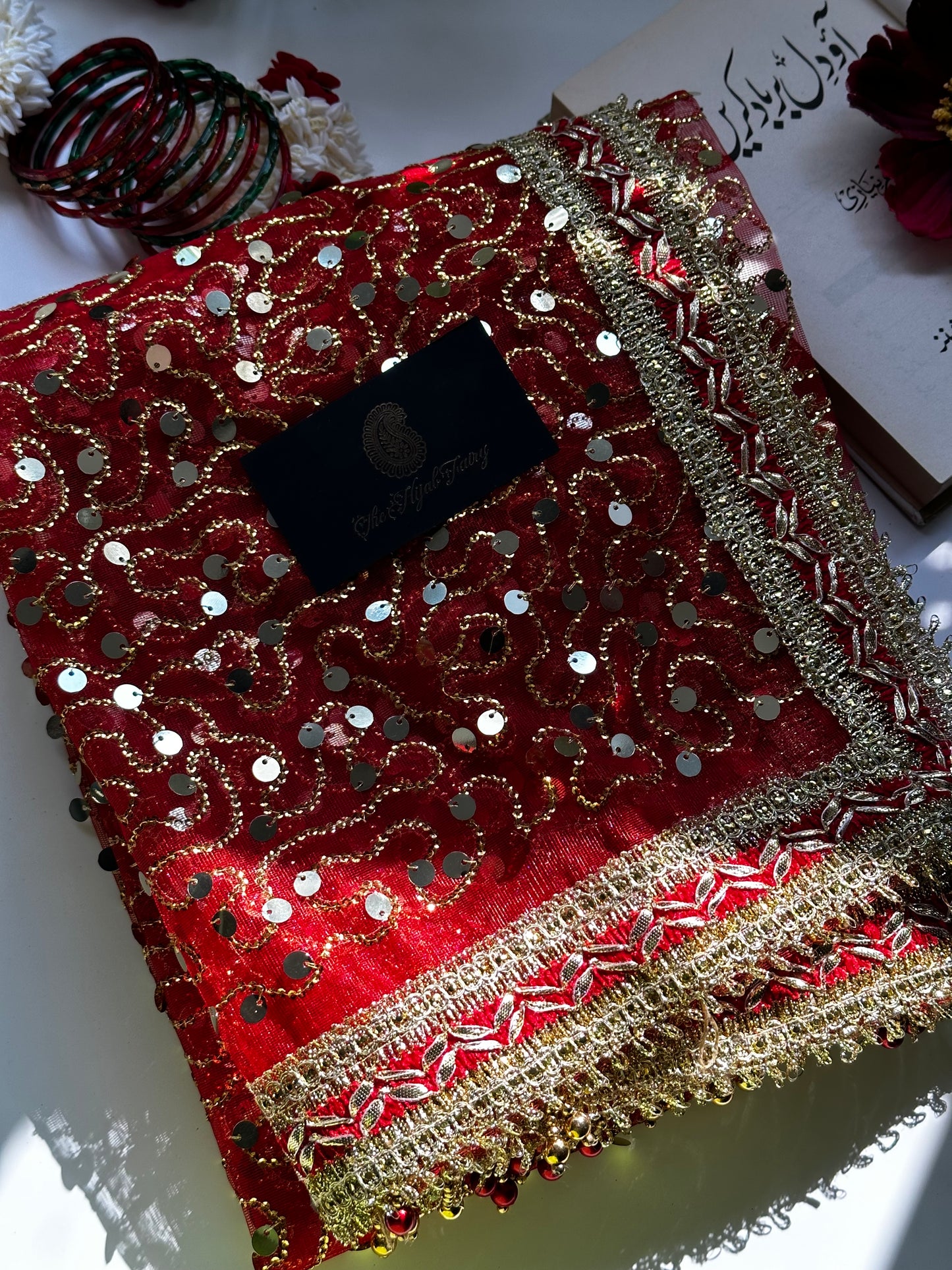 Red and Gold Bridal Ghoonghat Dupatta