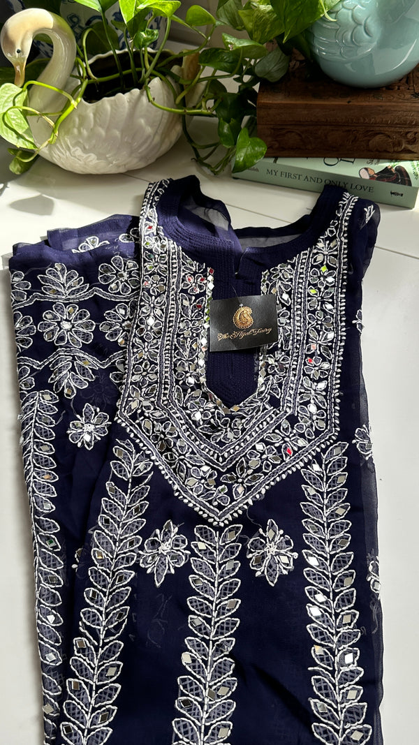 Dark Blue - Georgette Mirror Kurta