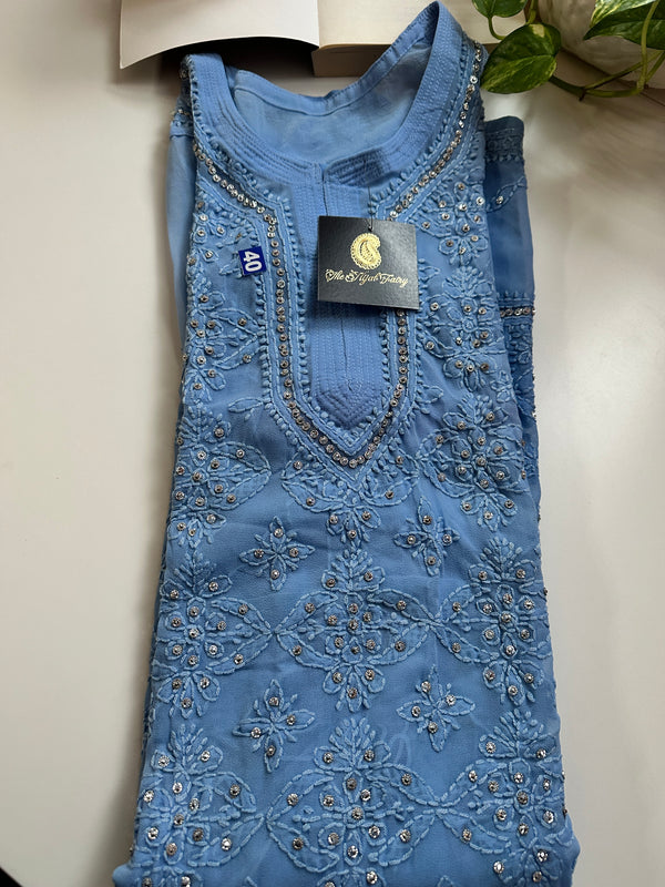 Cornflower Blue- Georgette Stone Kurta