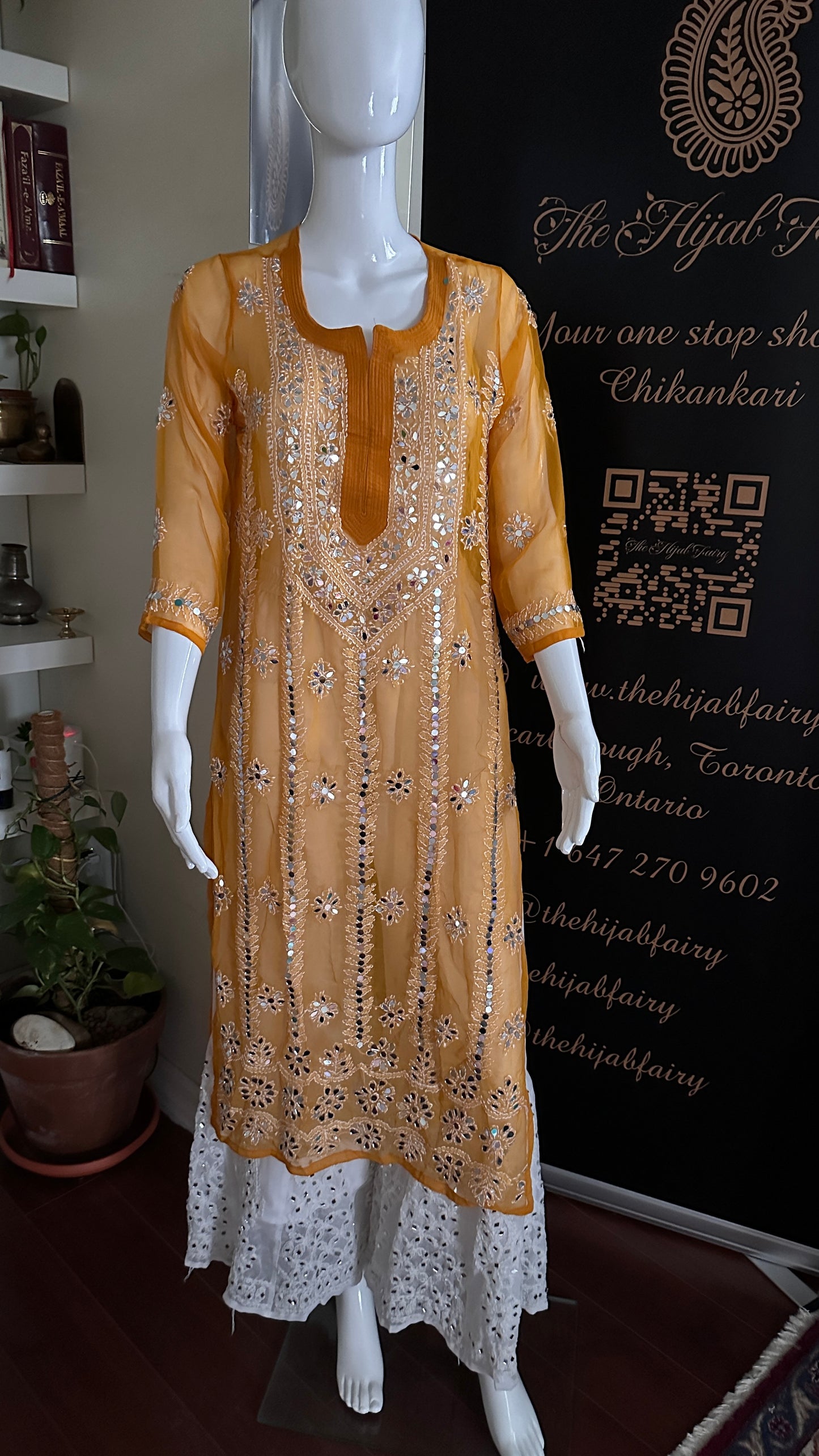 Mustard - Georgette Mirror Kurta