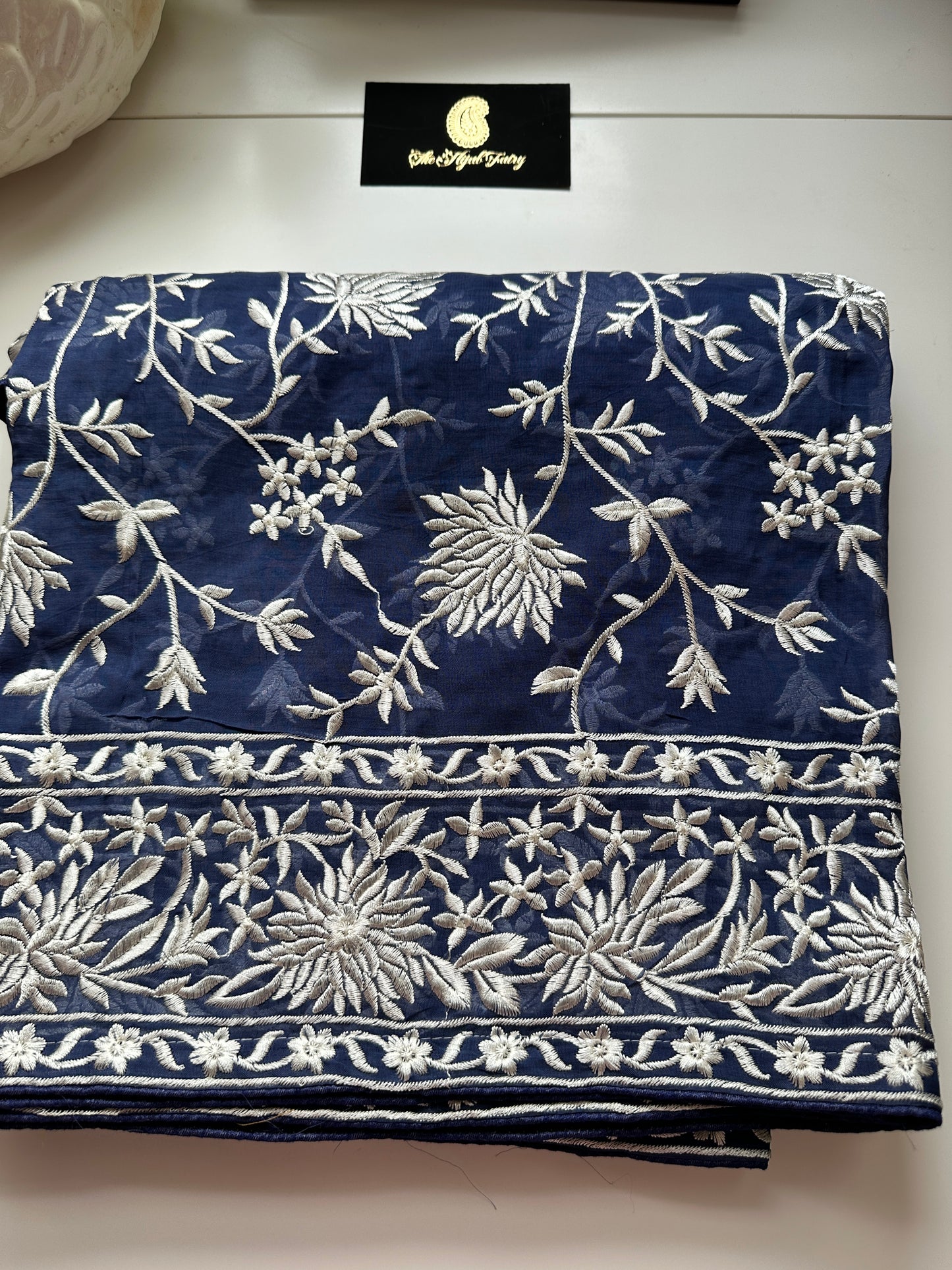 Parsi Gara Heavy Border Dupatta - Cornflower Blue