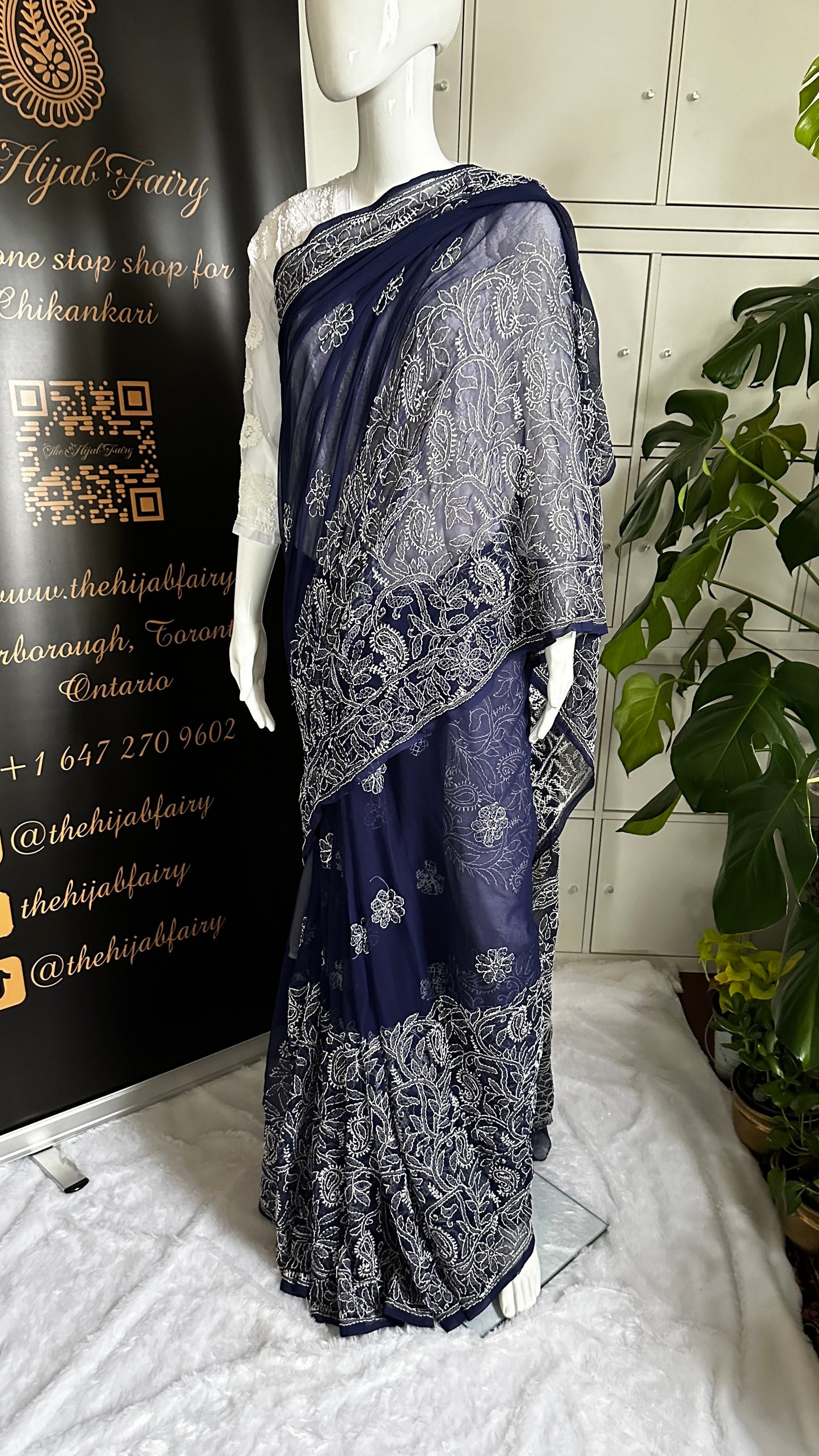 Navy - Half Jaal Saree