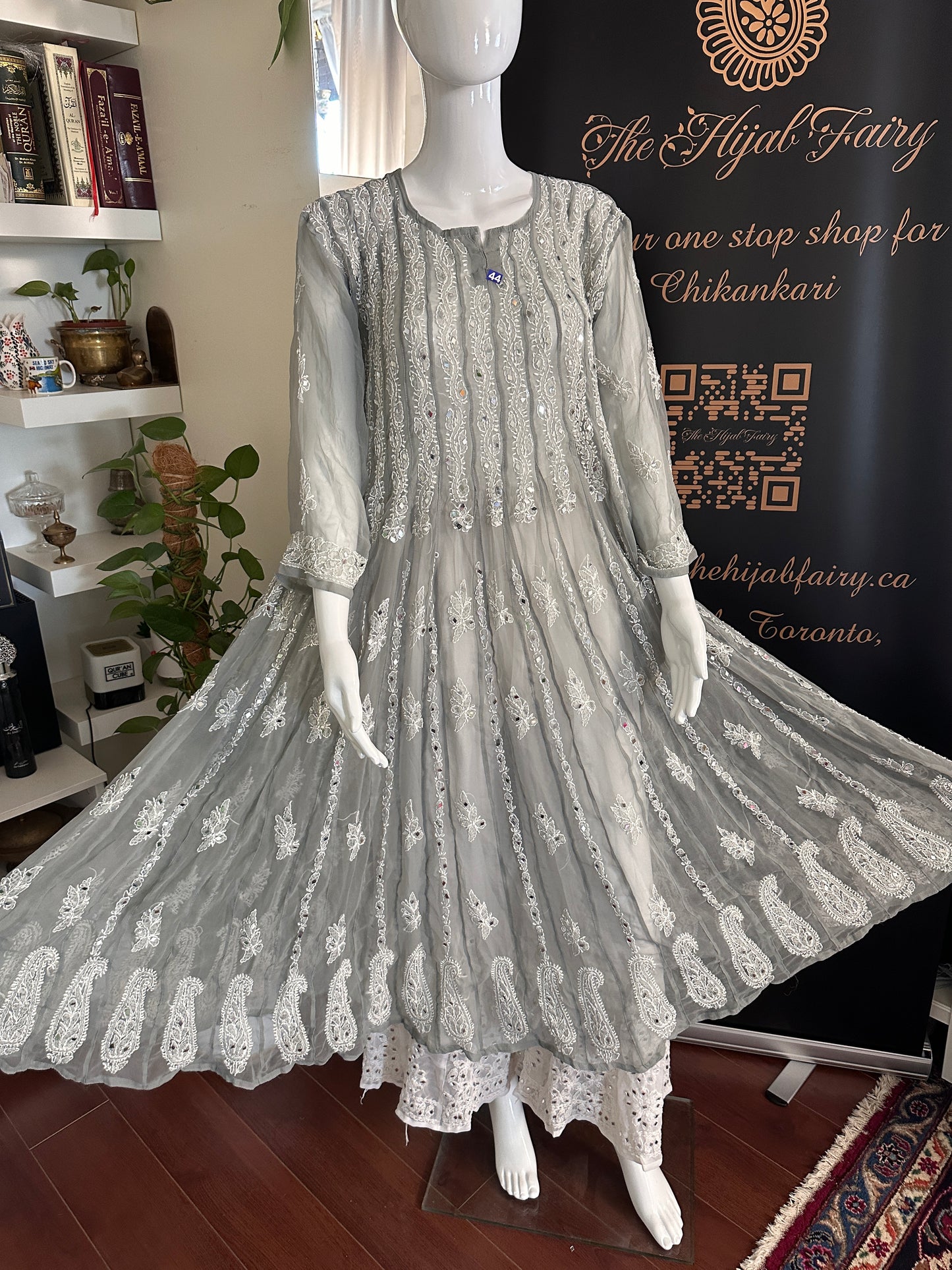 Grey - 56 Kali Georgette Mirror Anarkali