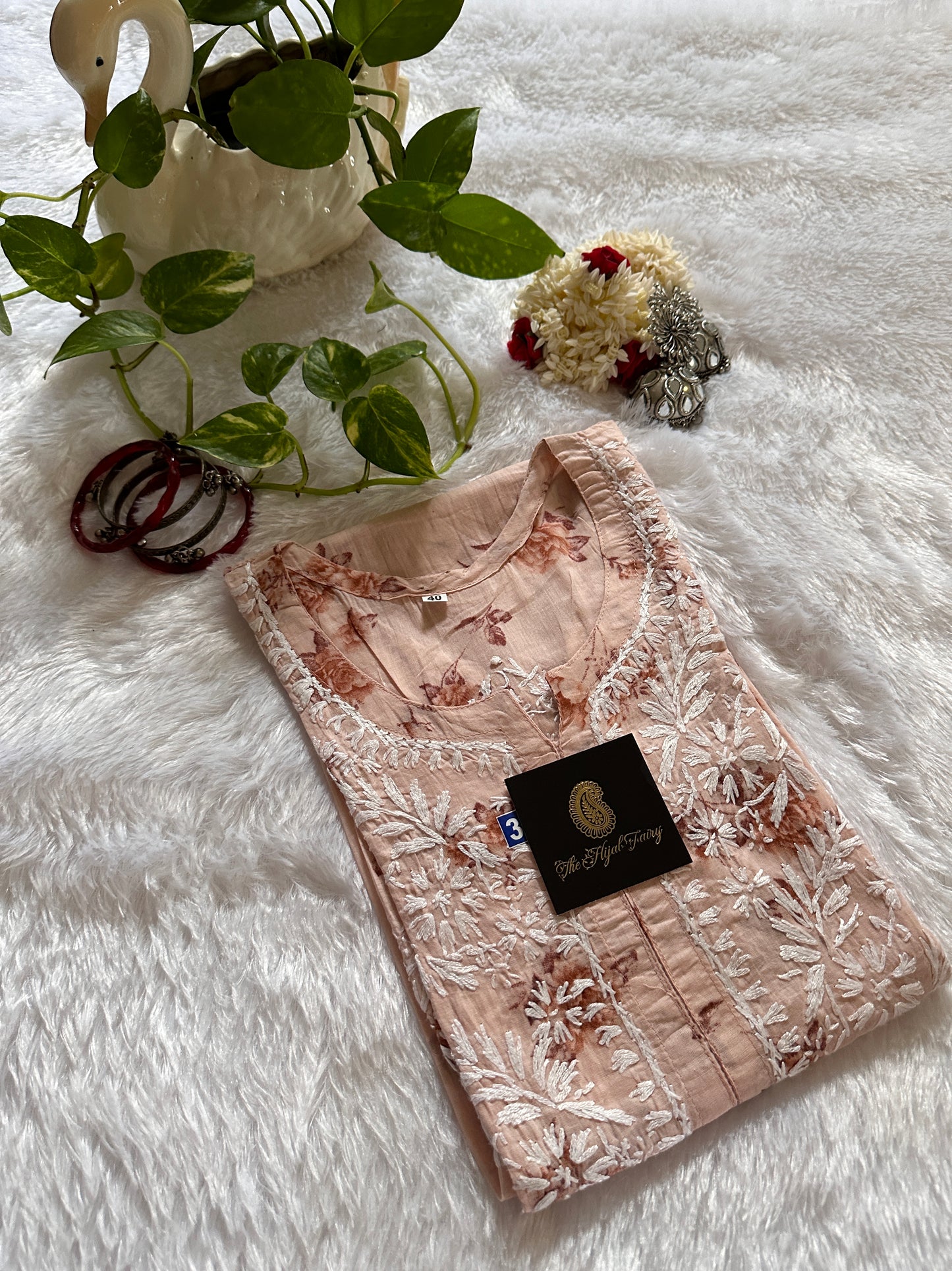 Mulmul Printed Kurti- Peach 2