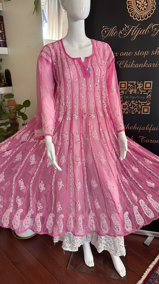 Pink - 56 Kali Georgette Mirror Anarkali