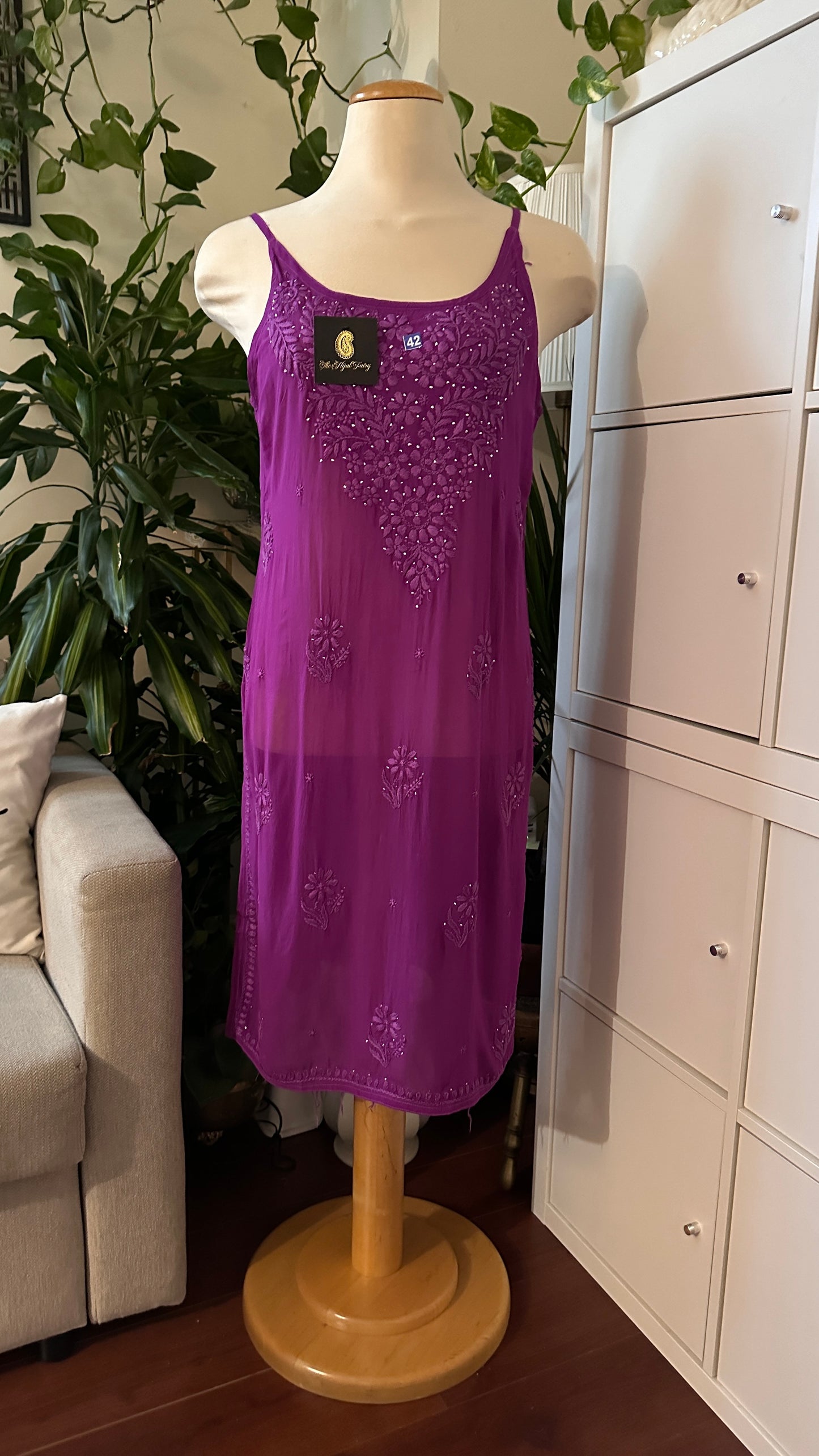 Lilac - Viscose Kurti - Noodle Strap with Mukaish