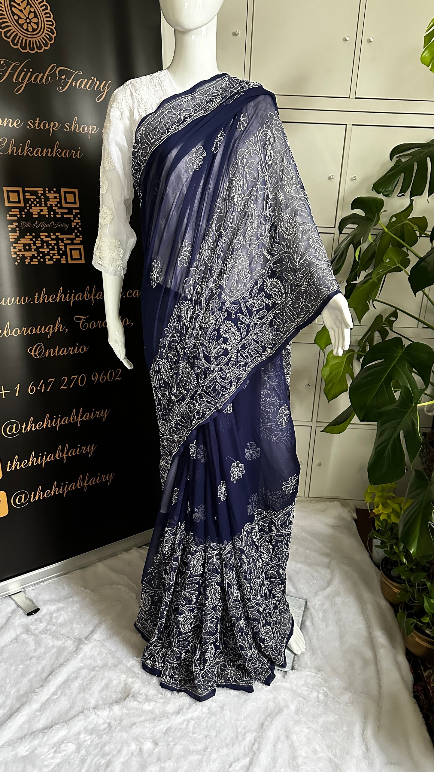 Navy - Half Jaal Saree