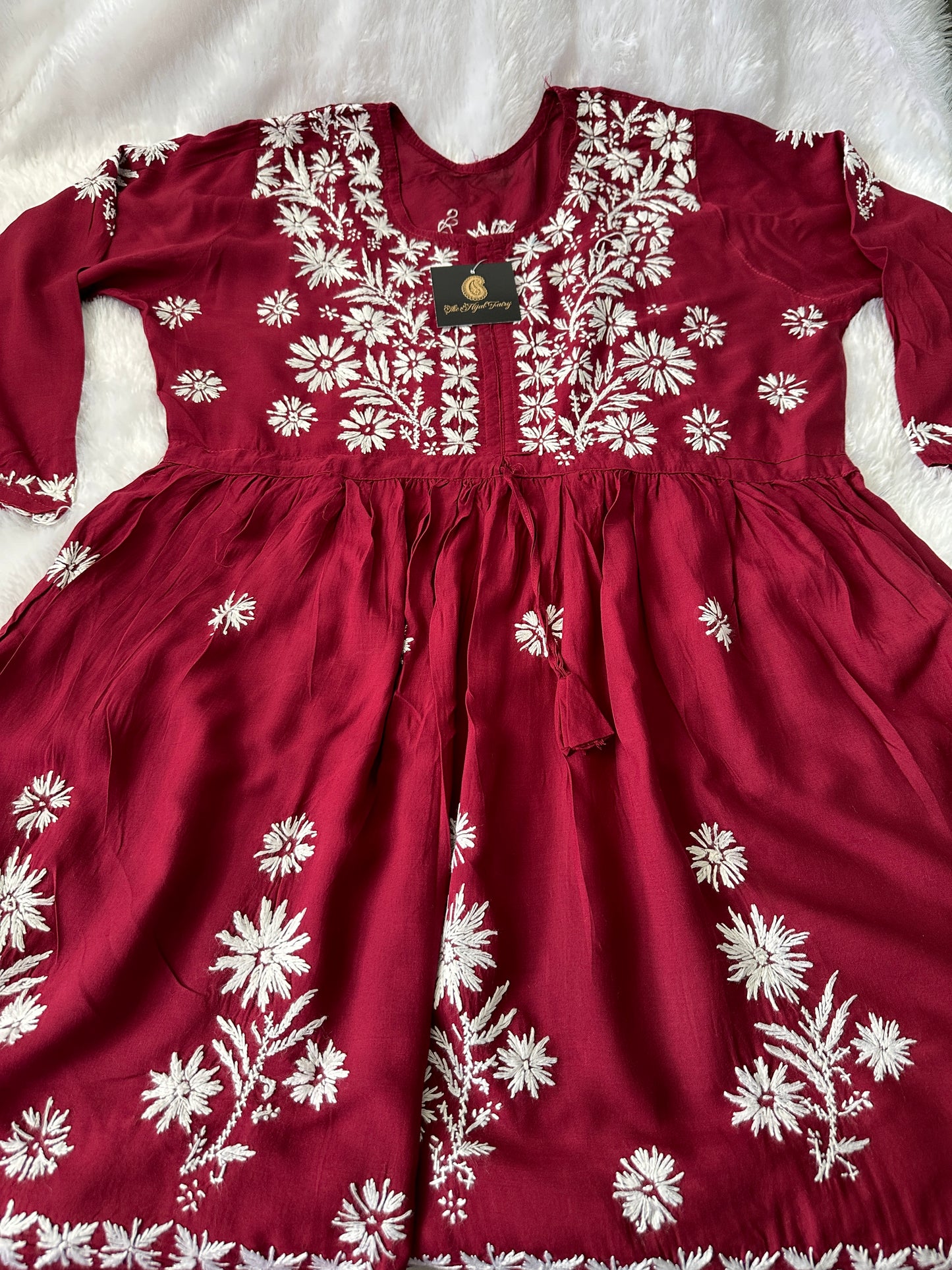 Maroon- Short Modal Chikankari Frock