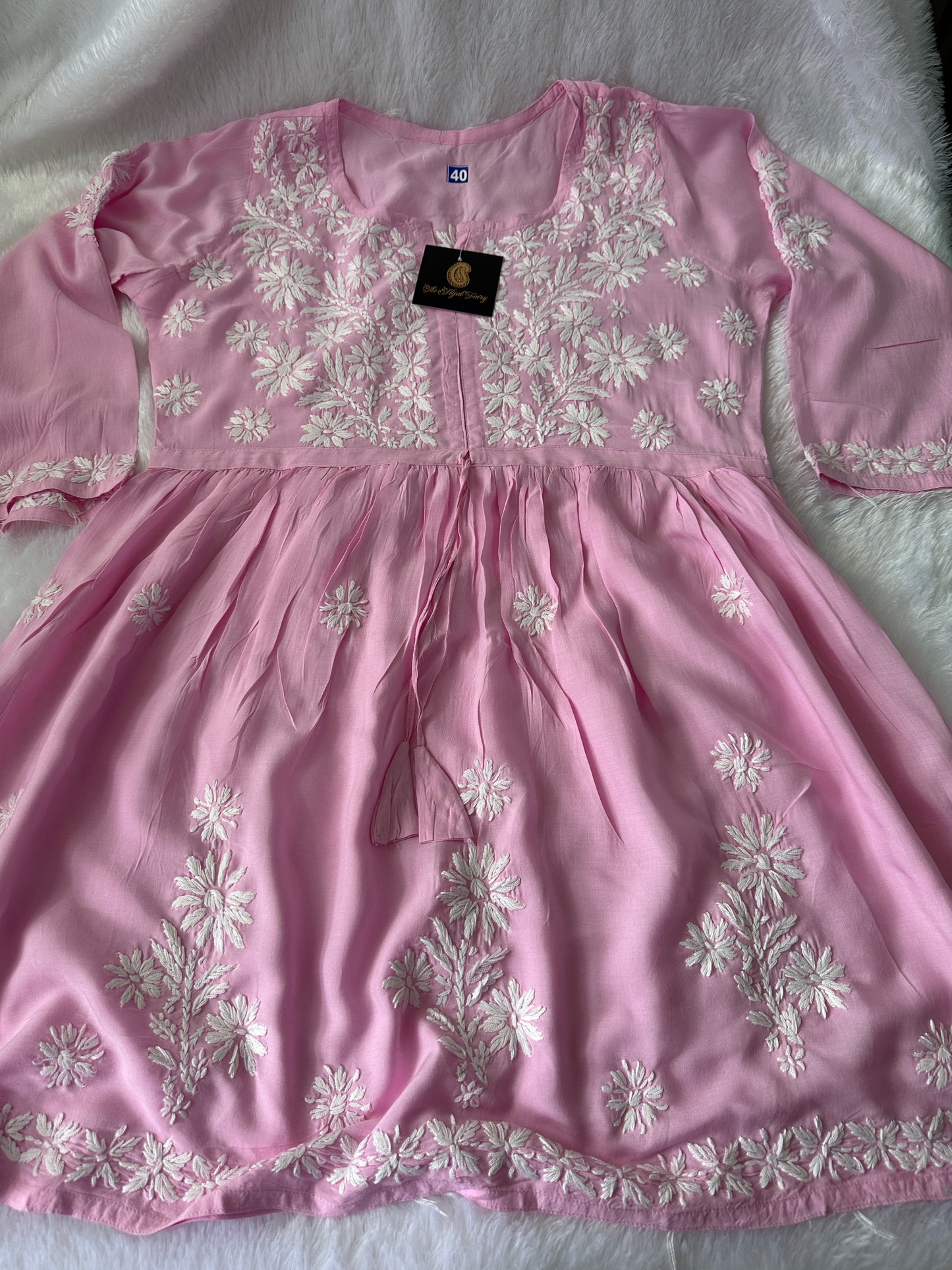 Pink - Short Modal Chikankari Frock