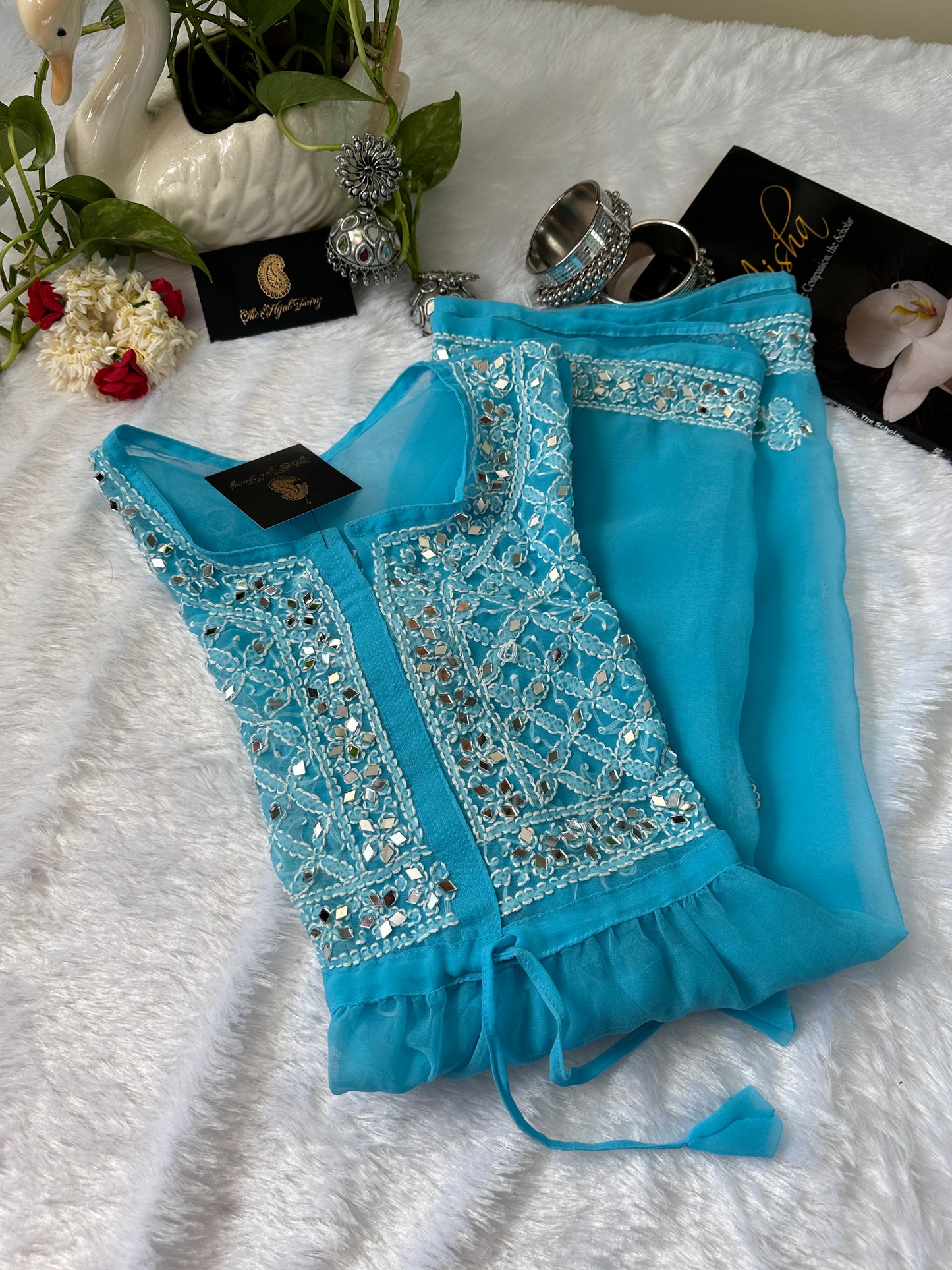 Sky Blue - Georgette Mirror Short Kurta