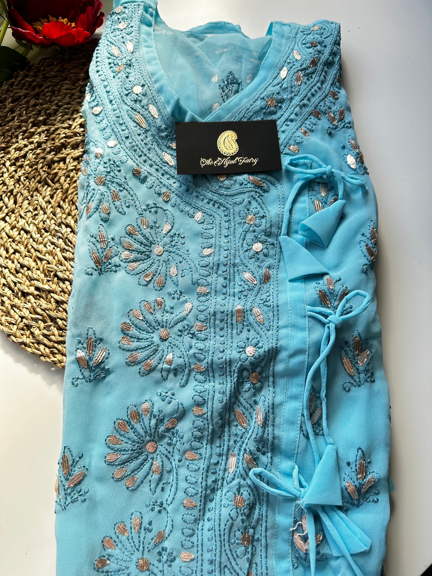 Georgette Gota Work Kurti Angrakha- Blue