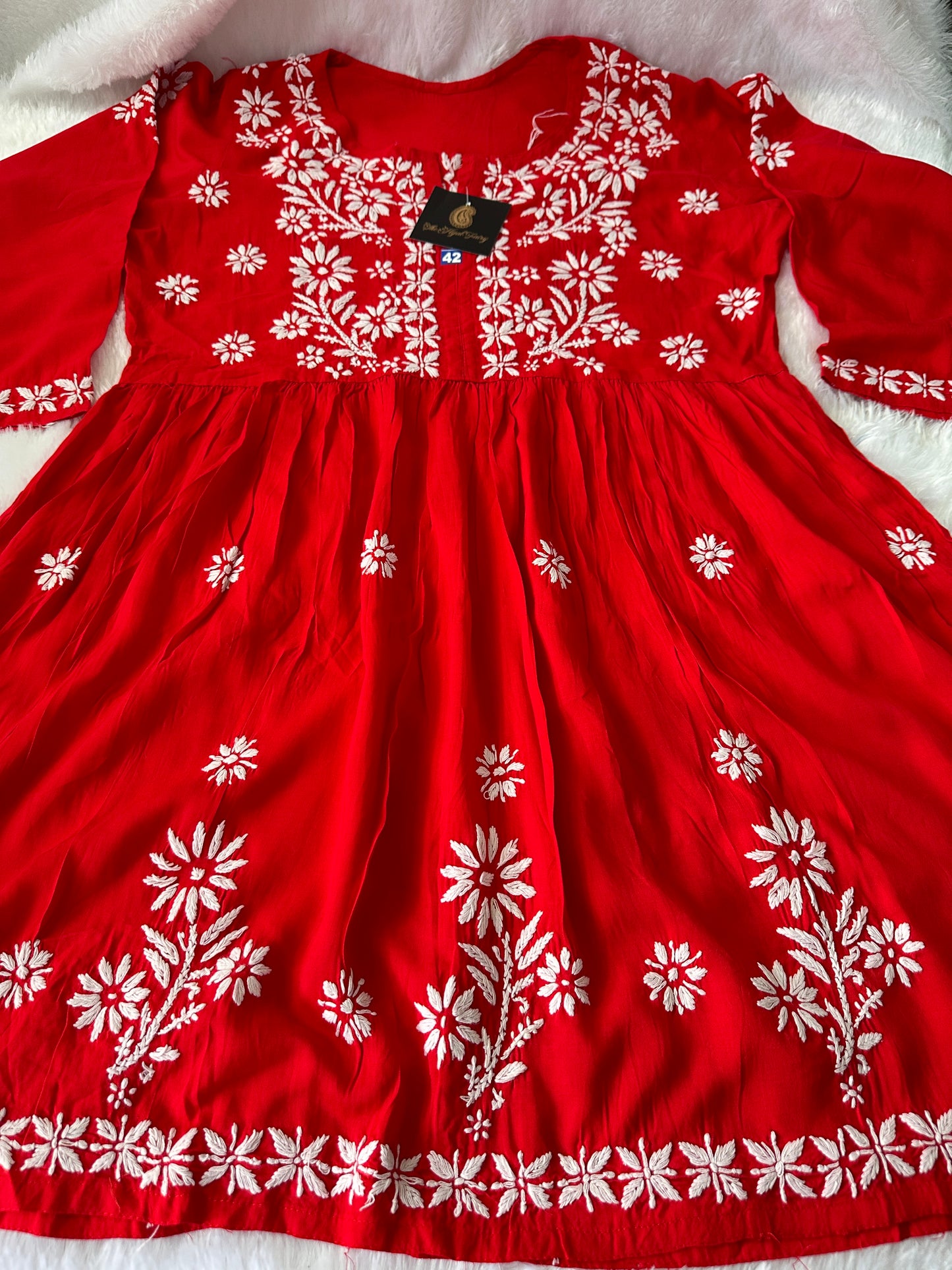 Red - Short Modal Chikankari Frock