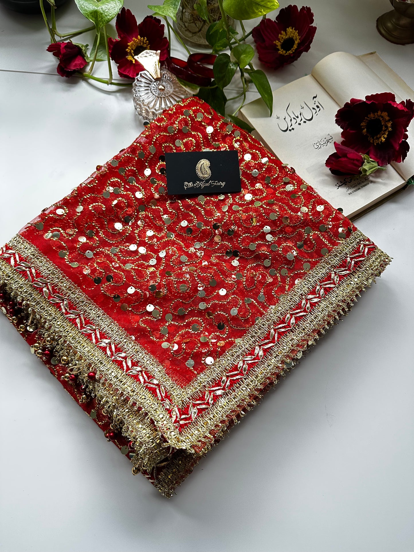 Red and Gold Bridal Ghoonghat Dupatta