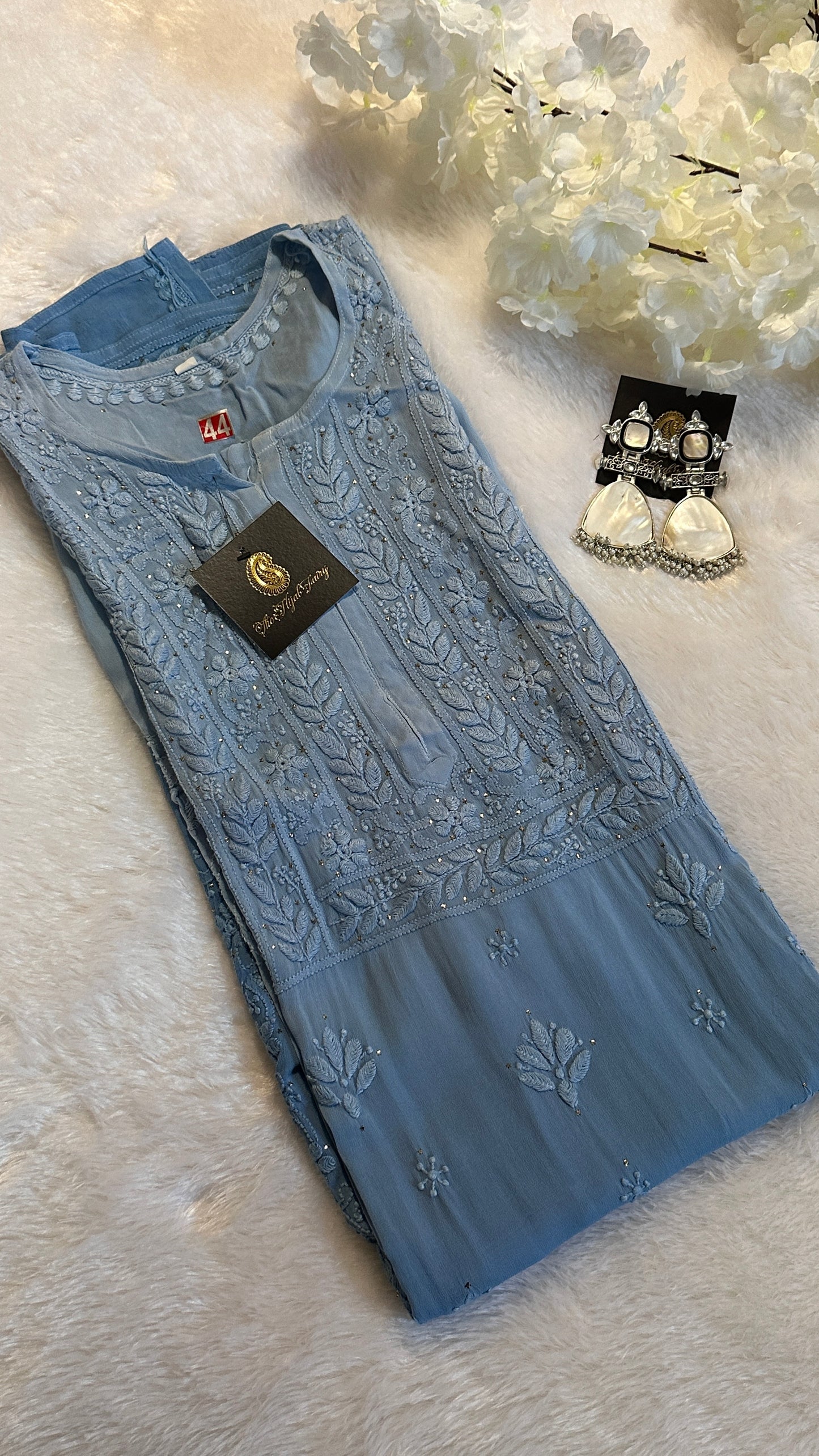 Blue Ombre - Premium Viscose Kurti with Mukaish