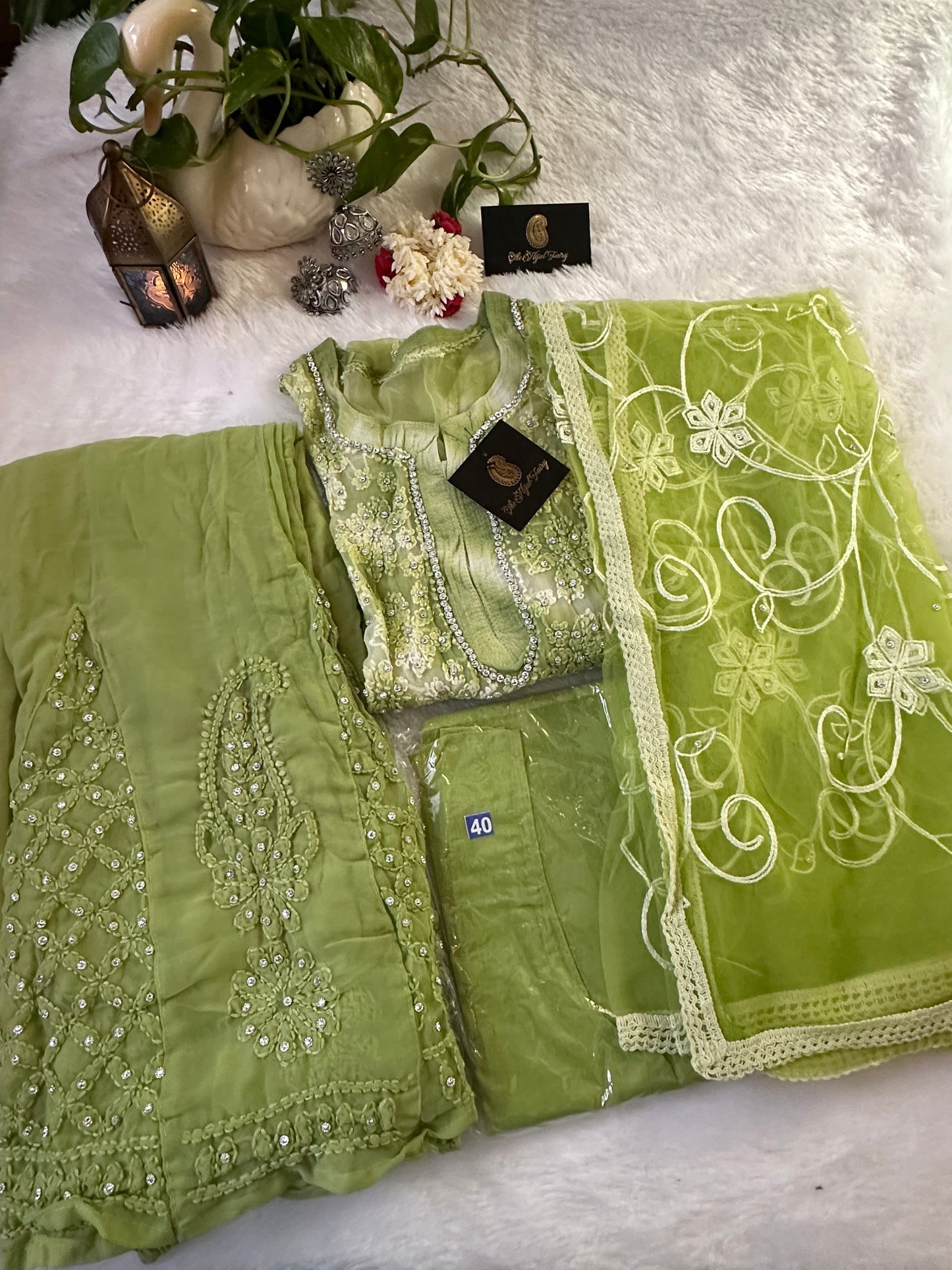 Lime Green - 3 pc Georgette Stonework Sharara Set