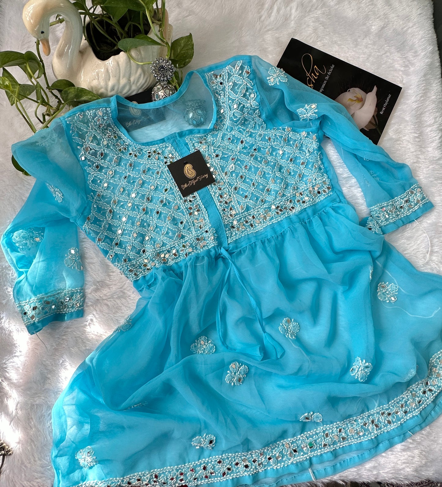 Sky Blue - Georgette Mirror Short Kurta